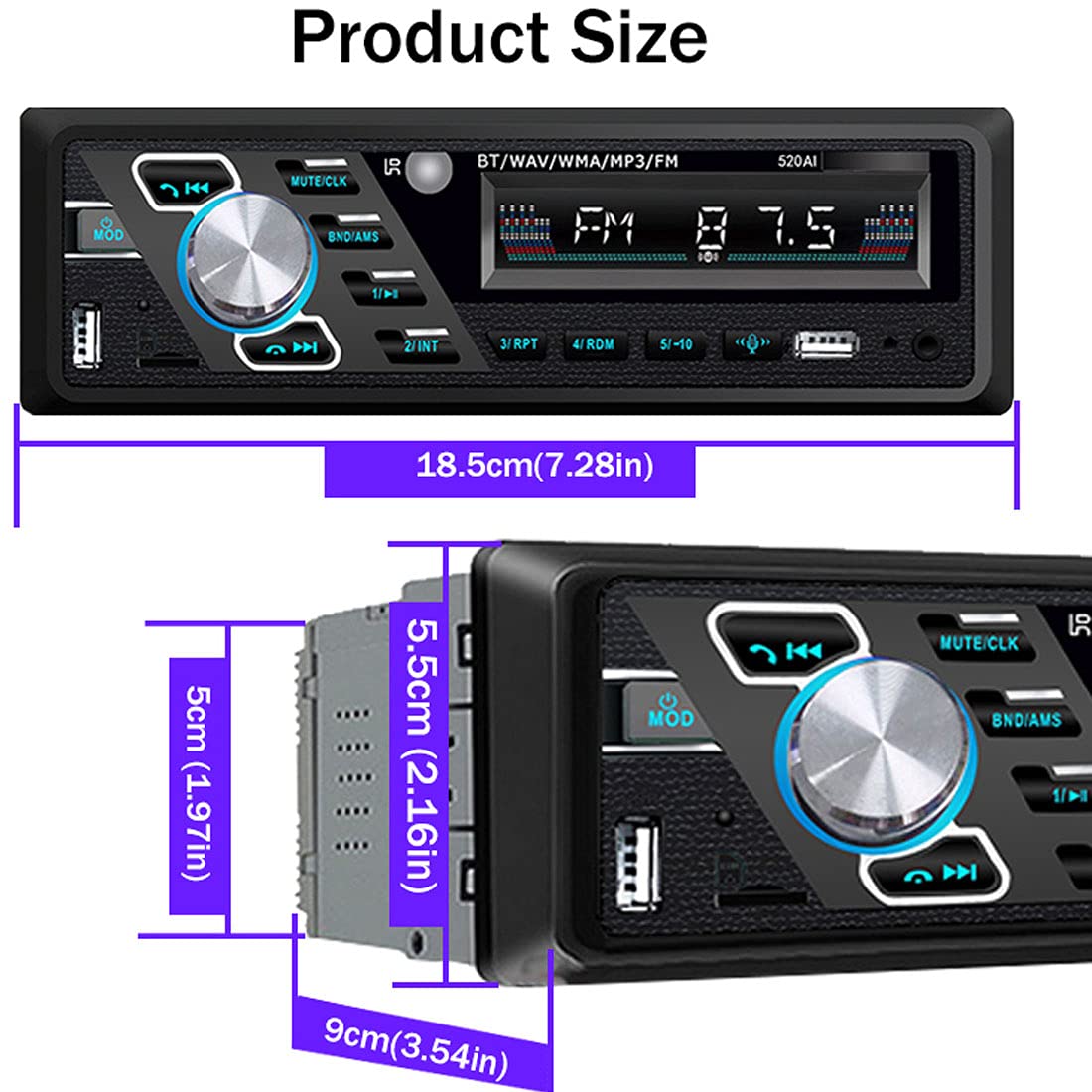 VIGORFLYRUN 24V Bluetooth Car Stereo with MP3 Player, Hands-Free Calling, FM Radio, Dual USB Ports, TF/AUX Input, Voice Control & Remote Control - Perfect for Truck, SUV, and Off-Road Vehicles