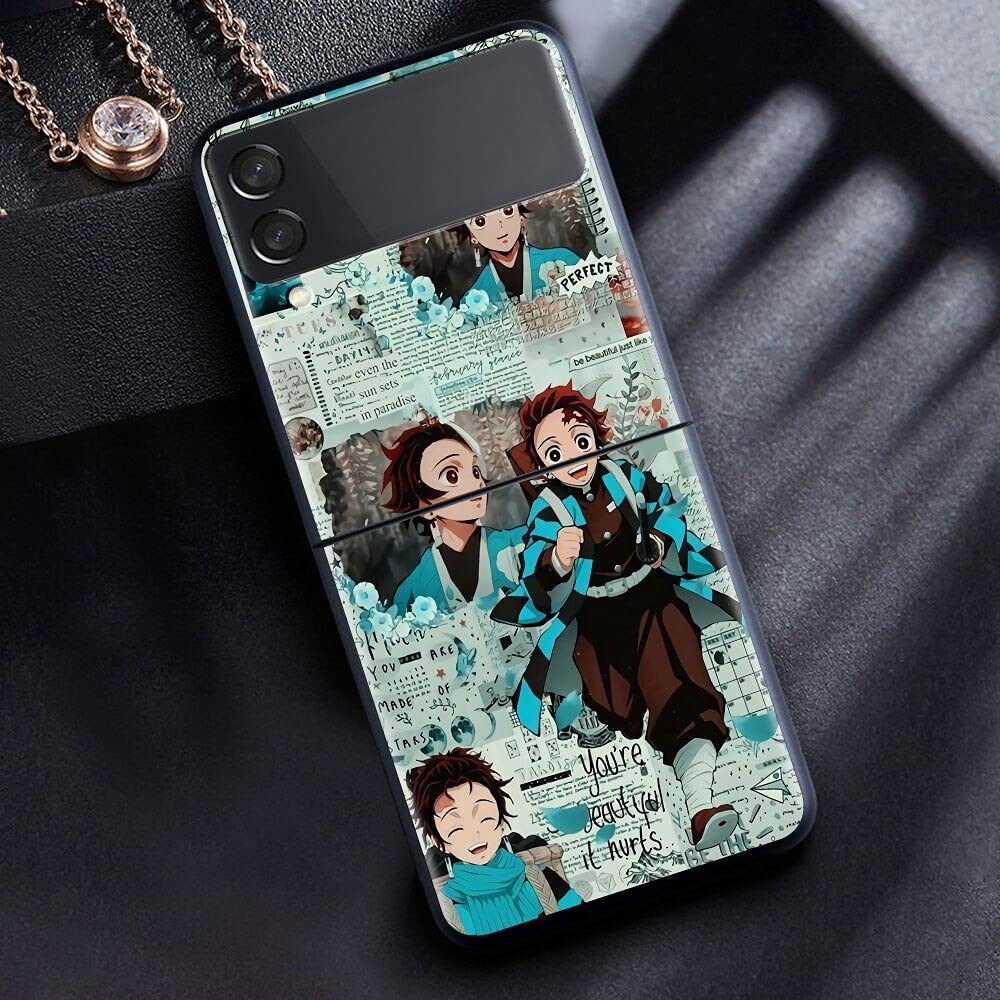 Premium Shockproof Hard Case for Samsung Galaxy Z Flip 3 5G - Black Luxury Demon Slayer Anime Design with Bumper Protection | Perfect for Daily Use, Travel & Fall Protection