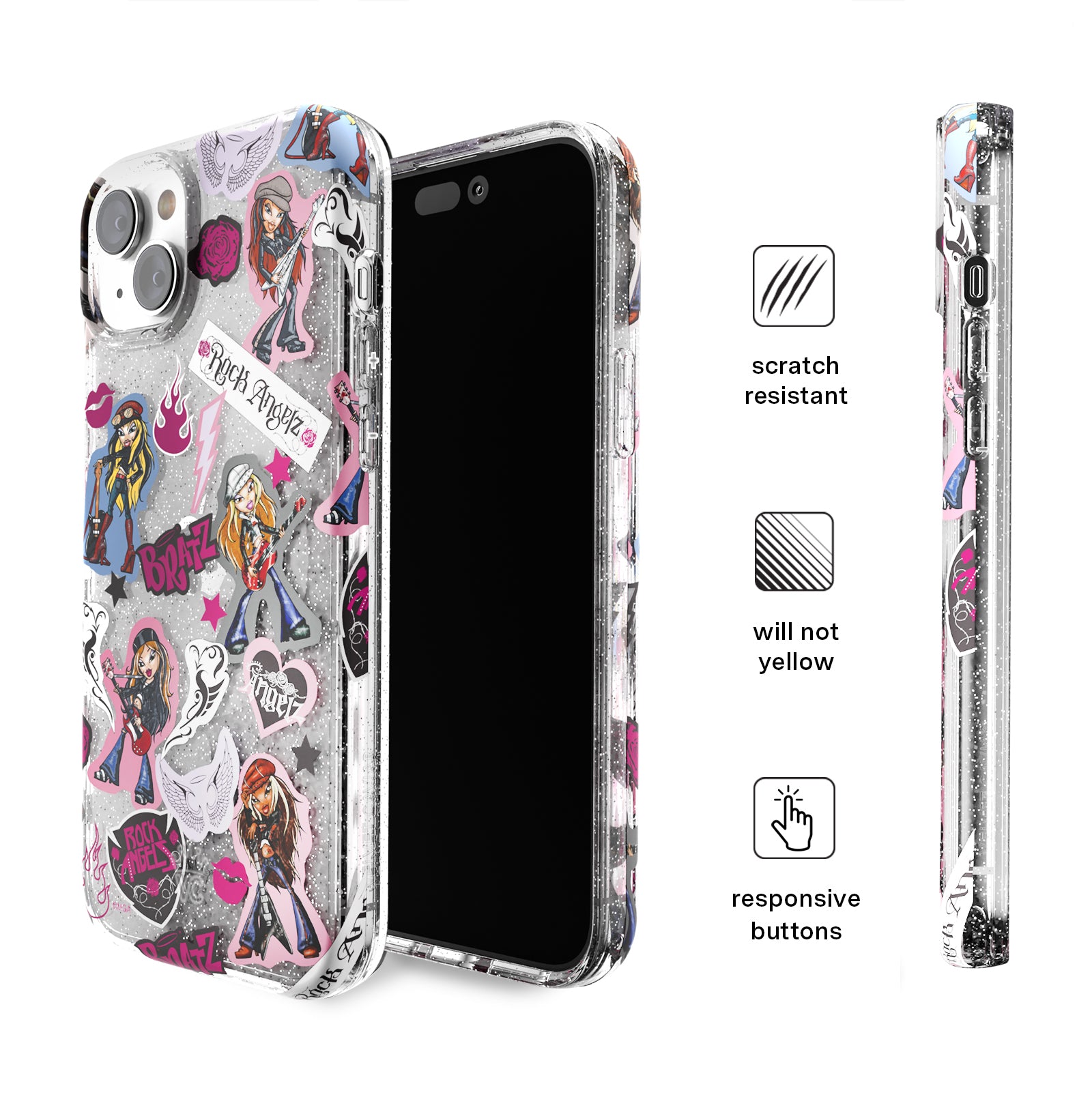 Bratz Rock Angelz Glitter iPhone Case - Trendy Sparkle Phone Cover for iPhone 13/14/15 Pro Max - Perfect for Concerts, Parties & Fashion Lovers