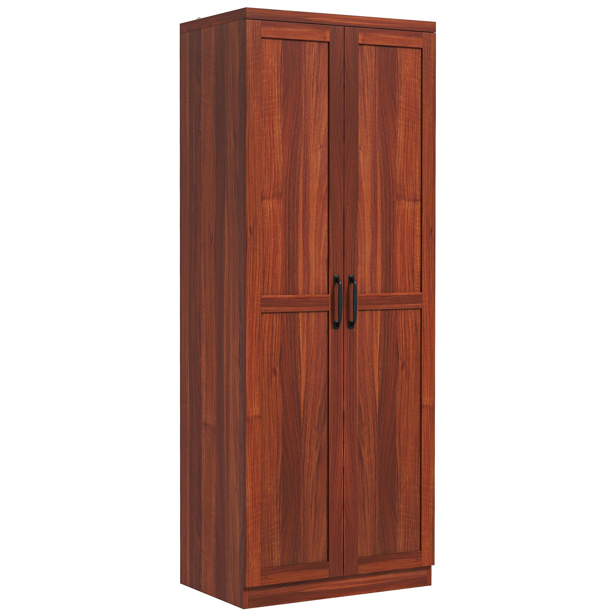 HOMCOM 63 Inch 2-Door Kitchen Pantry Cabinet - Freestanding Storage Organizer with 5-Tier Shelves & 2 Adjustable Shelves for Dining Room, Living Room, Bedroom - Tan Wood Finish for Home Organization & Decor