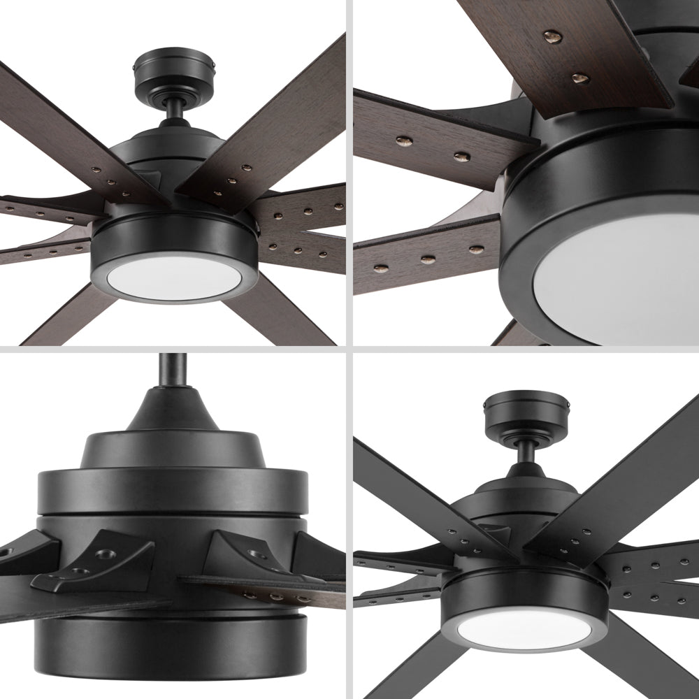 70 Inch Honeywell Xerxes Matte Black Smart LED Ceiling Fan with Remote Control - Dimmable Light, 6 Speeds, Reversible Blades for Living Room, Bedroom, and Office