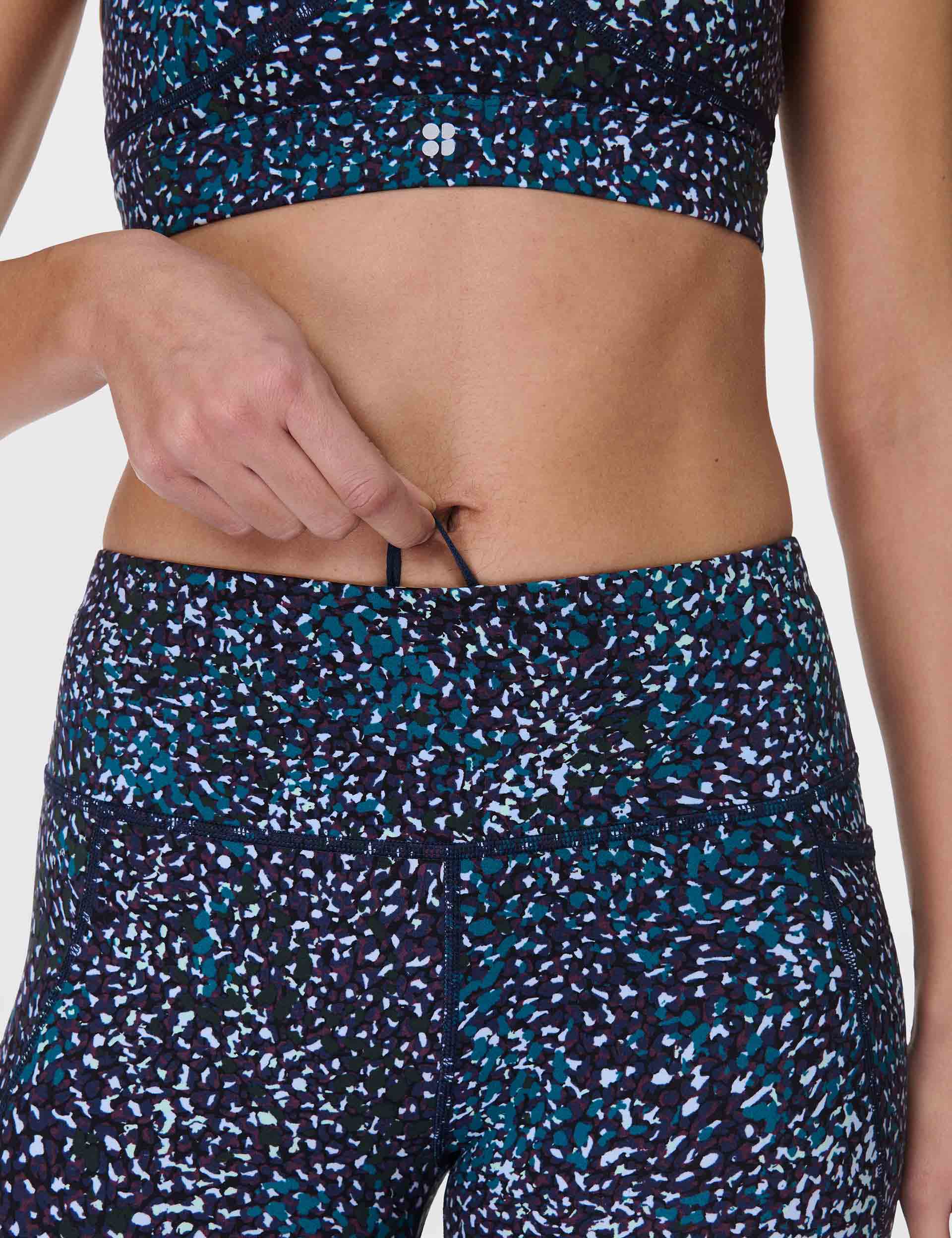 Power 7/8 Gym Leggings for Women - High Waist Yoga Pants with Blue Aurora Print - Moisture Wicking Workout Leggings for Running, Training & Lounge Wear
