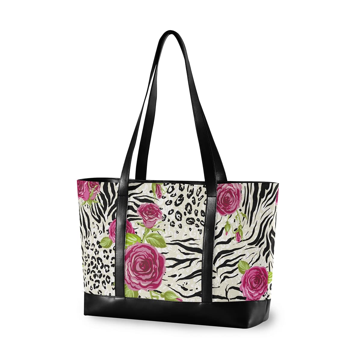 Stylish Rose Tiger Leopard Print Laptop Tote Bag for Women - 15.6 Inch Laptop Organizer Work Purse - Perfect for Teachers, Office Professionals & College Students - Trendy Work Bag for Business Meetings, Commuting & School Use