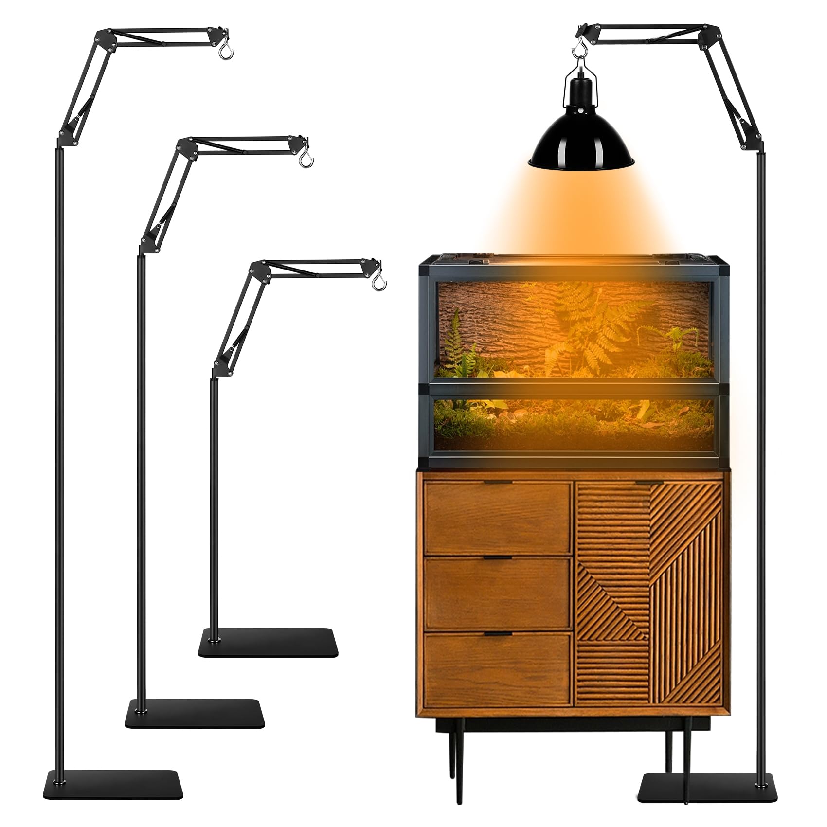Adjustable Reptile Heat Lamp Stand with 360° Swing Arm - Height Extends from 15.7 to 74.3 Inches - Universal Terrarium Light Fixture & Heat Lamp Holder for Lizards, Snakes & Reptile Tanks - Perfect for Basking, Night Heating & Habitat Lighting