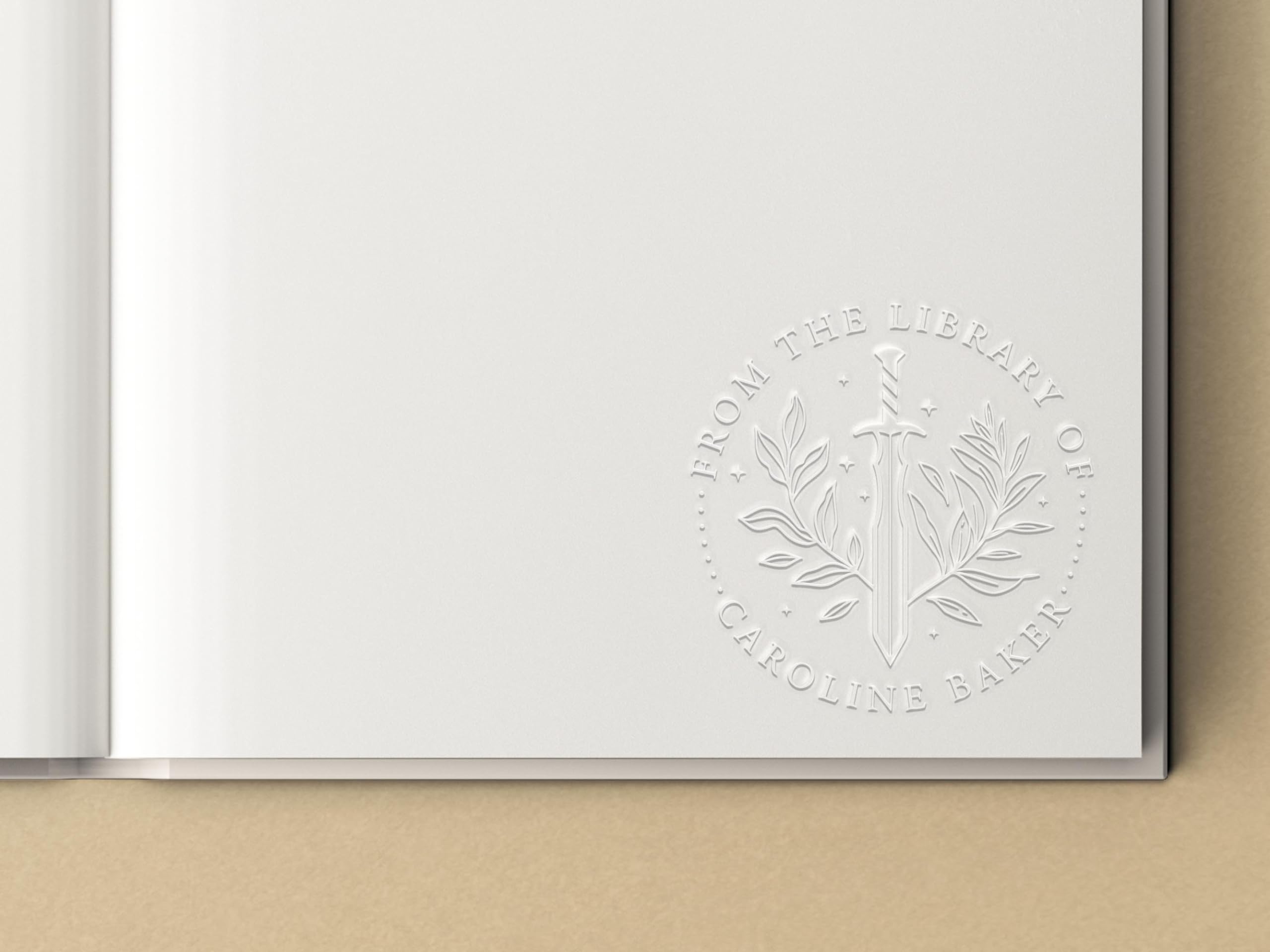 Custom Personalized Book Embosser Stamp - 1.5 x 1.5 Inch Library Stamp with Fantasy Sword Design - Perfect for Book Lovers, Collectors & Gift Giving - Ideal for Personalizing Books, Journals & Library Collections