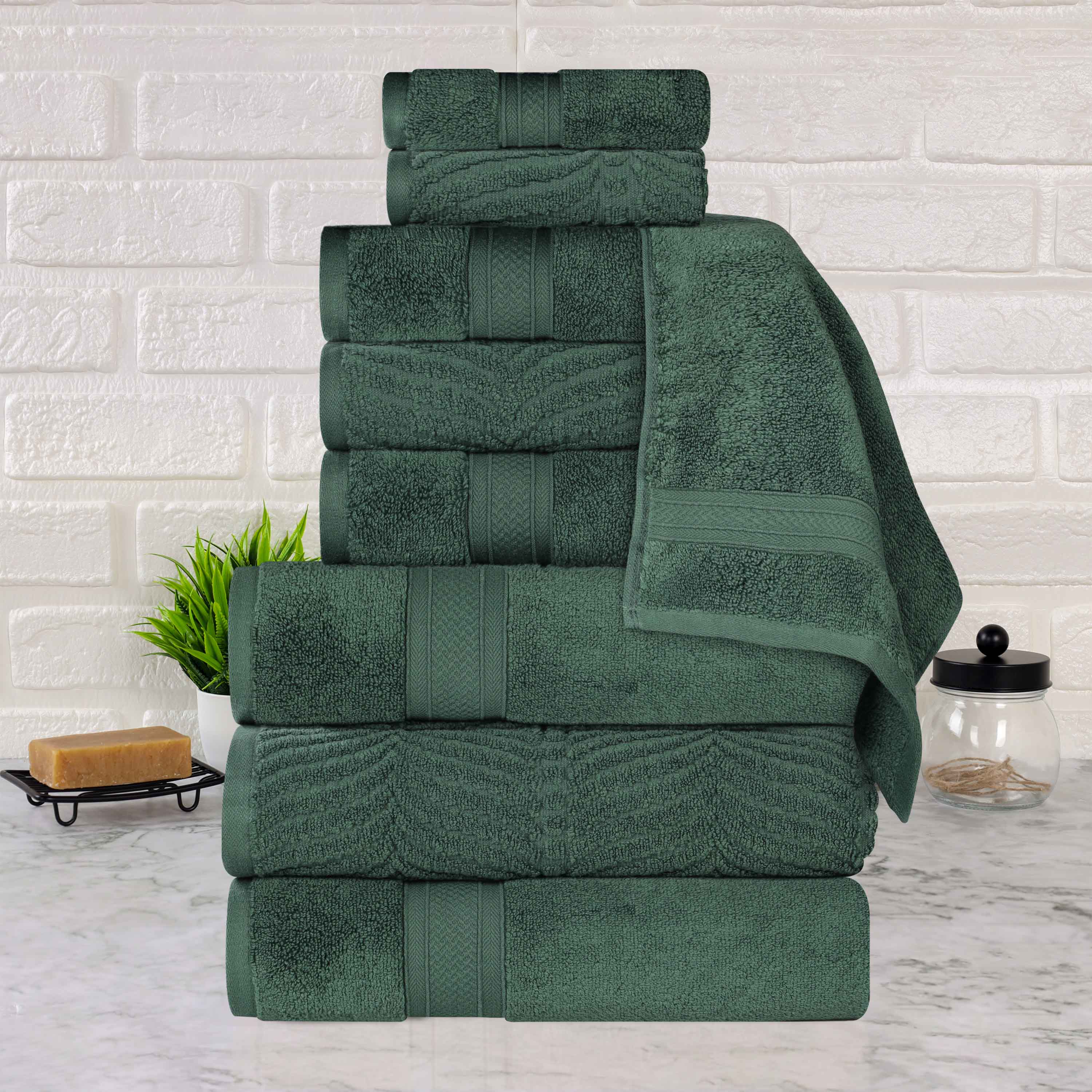 Premium 9-Piece Zero Twist Cotton Towel Set - Solid & Jacquard Elegant Chevron Design for Bath, Spa, and Luxury Home Decor
