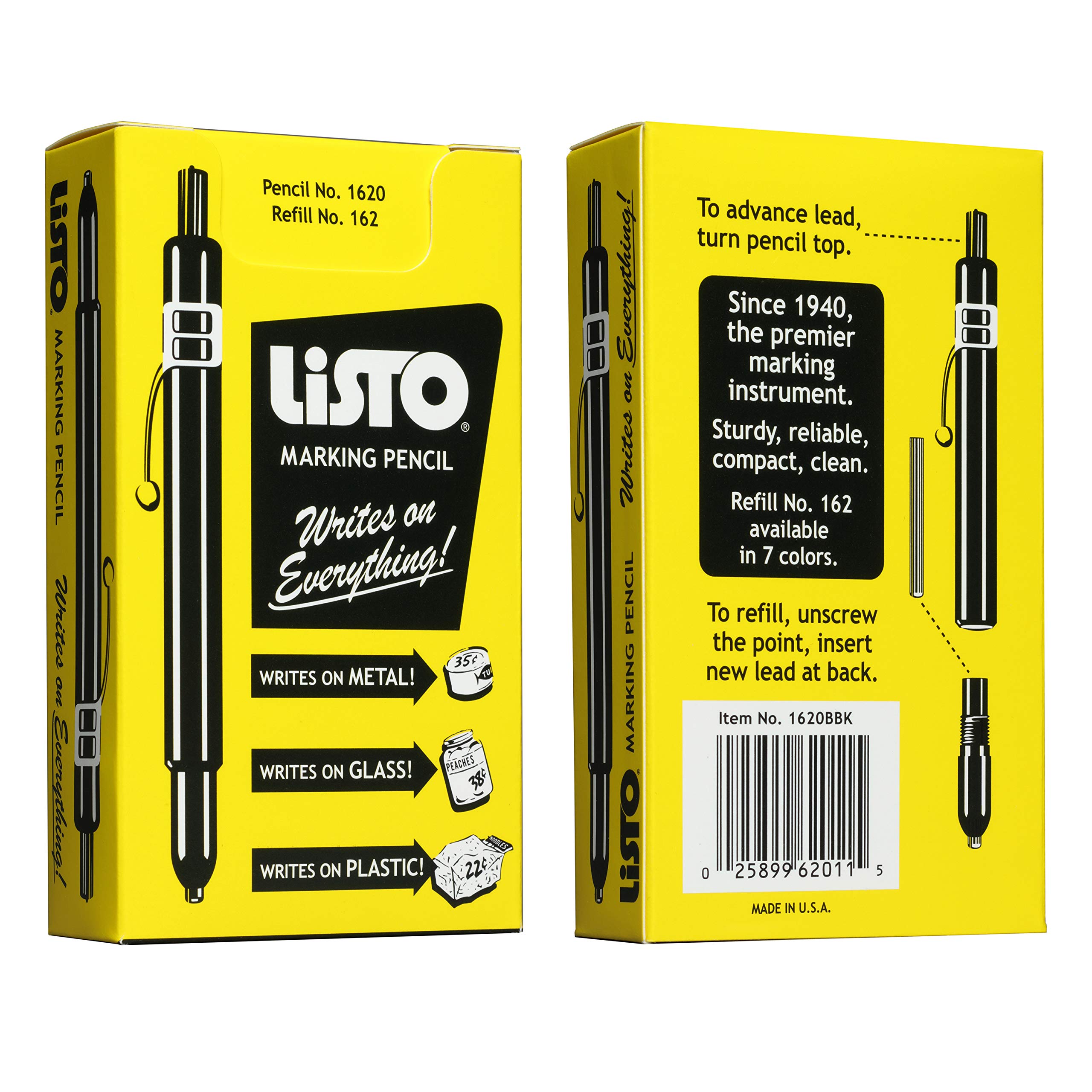 Listo 1620 Box of 12 White China Markers - Grease Pencils for Glass, Metal & Ceramic Marking - Wax Pencils for Industrial, Construction & DIY Projects