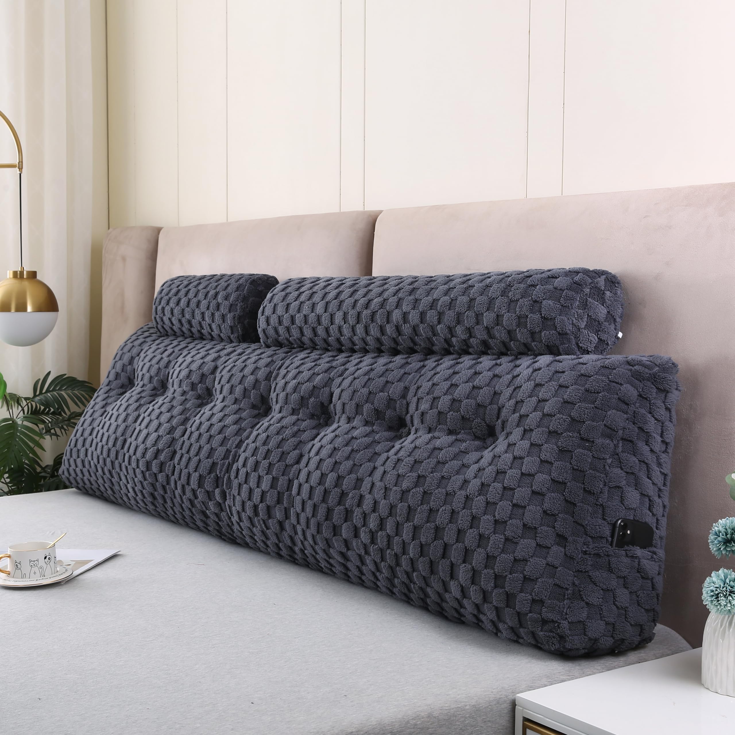 **Wedge Headboard Pillows Set - Long & Short Bolster Pillows for Bed Backrest, Sitting in Bed - Perfect for Reading, Relaxing, and Watching TV**