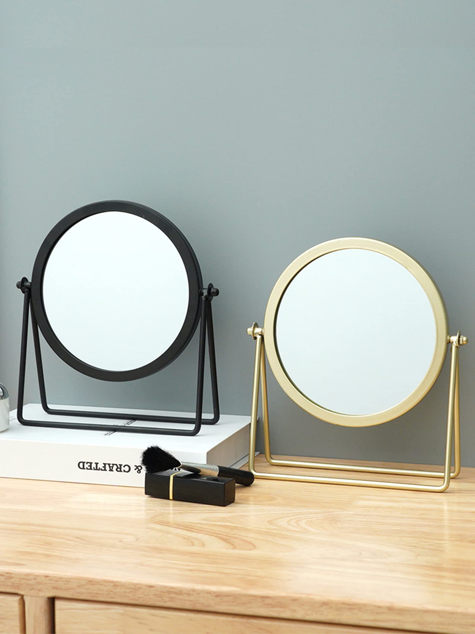 Black Swivel Makeup Mirror with 360° Rotation - Round Single-Sided Dressing Table Mirror with Metal Stand, 7.1