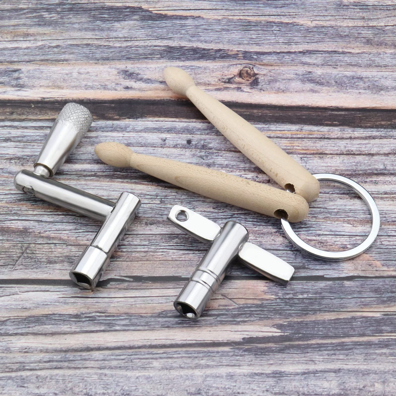 3Pcs Drum Kit Tuning Key Set - Continuous Motion Speed Key, Drumstick Keychain & Drum Wrench Tool for Snare Drums, Bass Drums - Perfect for Drum Maintenance & Live Performances
