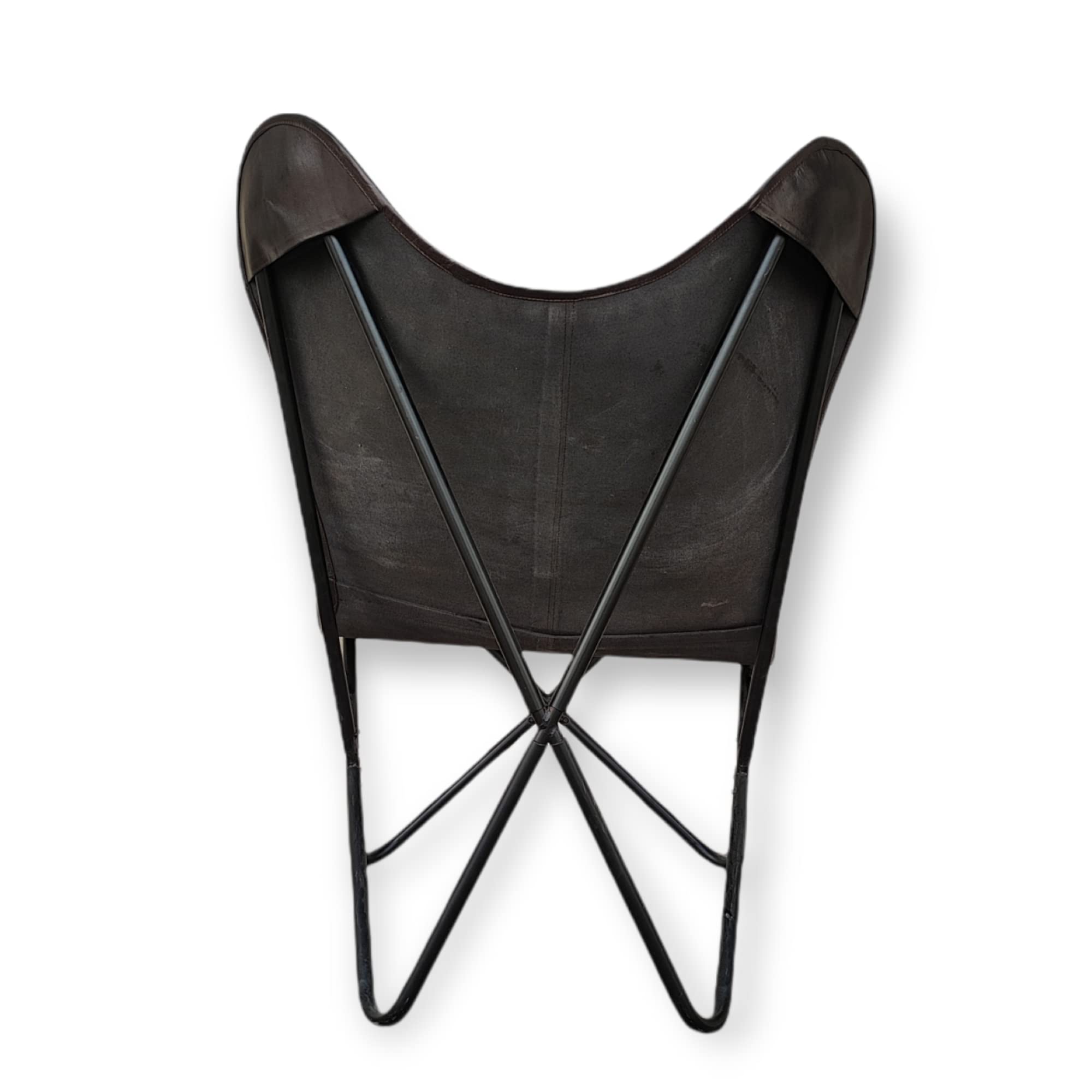 GifteQ Brown Leather Butterfly Chair with Foldable Iron Frame - Cow Print Boho Accent Chair for Living Room, Bedroom & Patio - Western Style Home Decor for Relaxing & Lounging (Black)