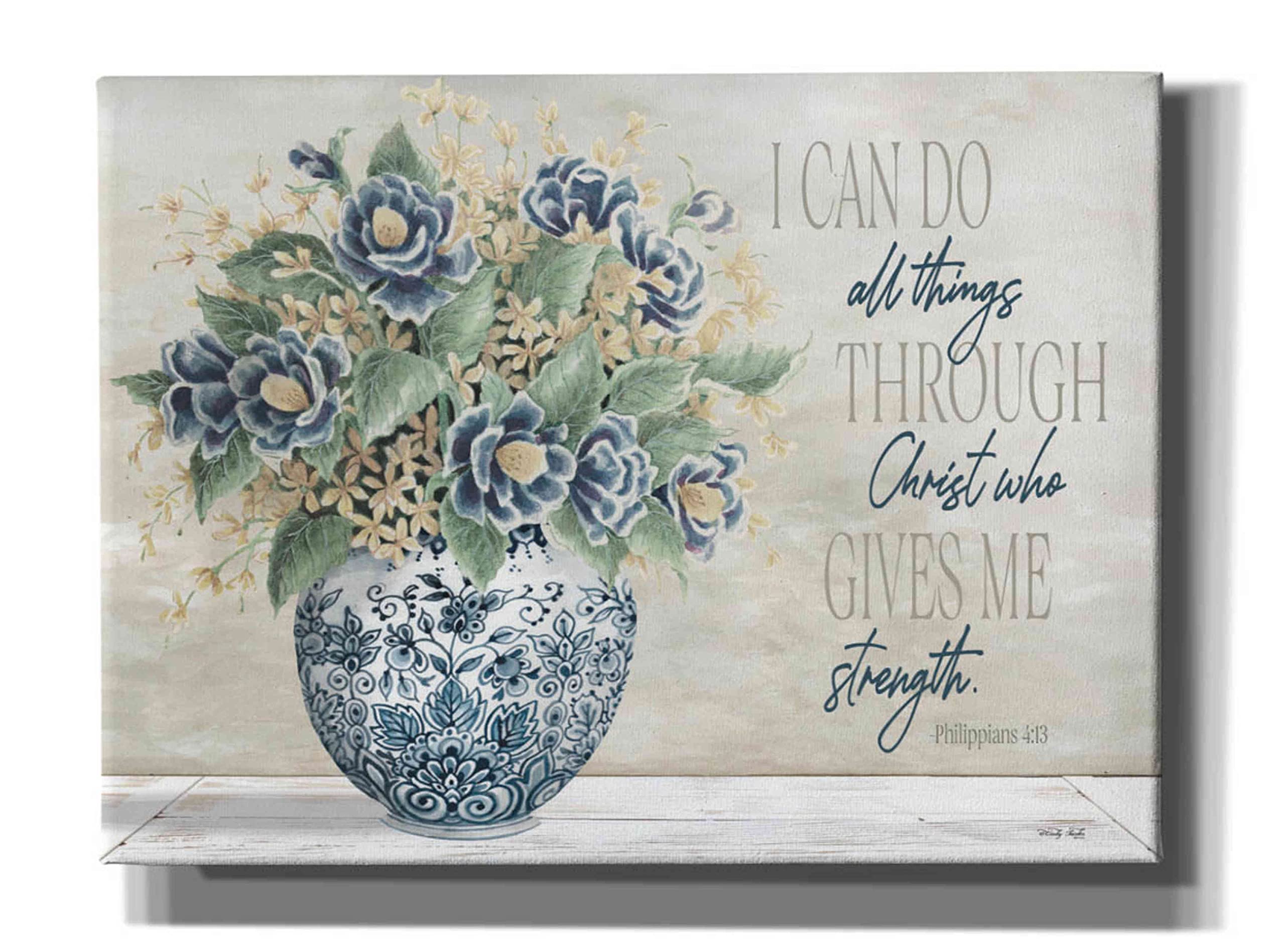 Epic Graffiti 'I Can Do All Things' Blue Vase Canvas Wall Art by Cindy Jacobs - 54x40 Inches Inspirational Home Decor for Living Room, Bedroom & Office