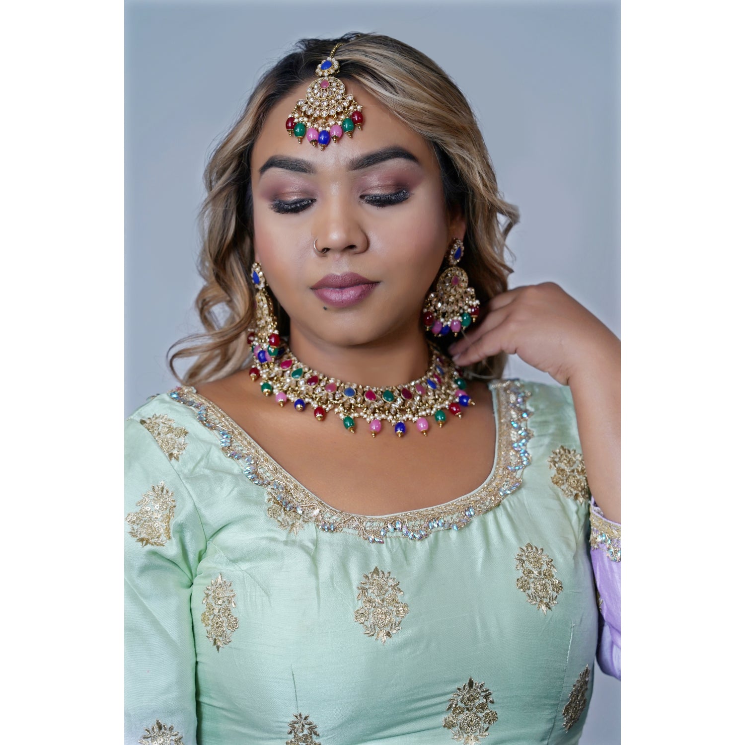 Jhalak Multi-Color Indian Bridal Jewelry Set with Tikka - Perfect for Weddings, Festivals & Special Occasions