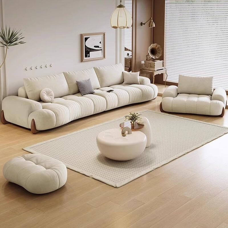 Trendy Water-Resistant Standard/Single Sofa for Living Room - White with Pillow Back, 7/2/1 Seater, Recessed Arm - Perfect for Modern Homes, Apartments & Lounge Areas