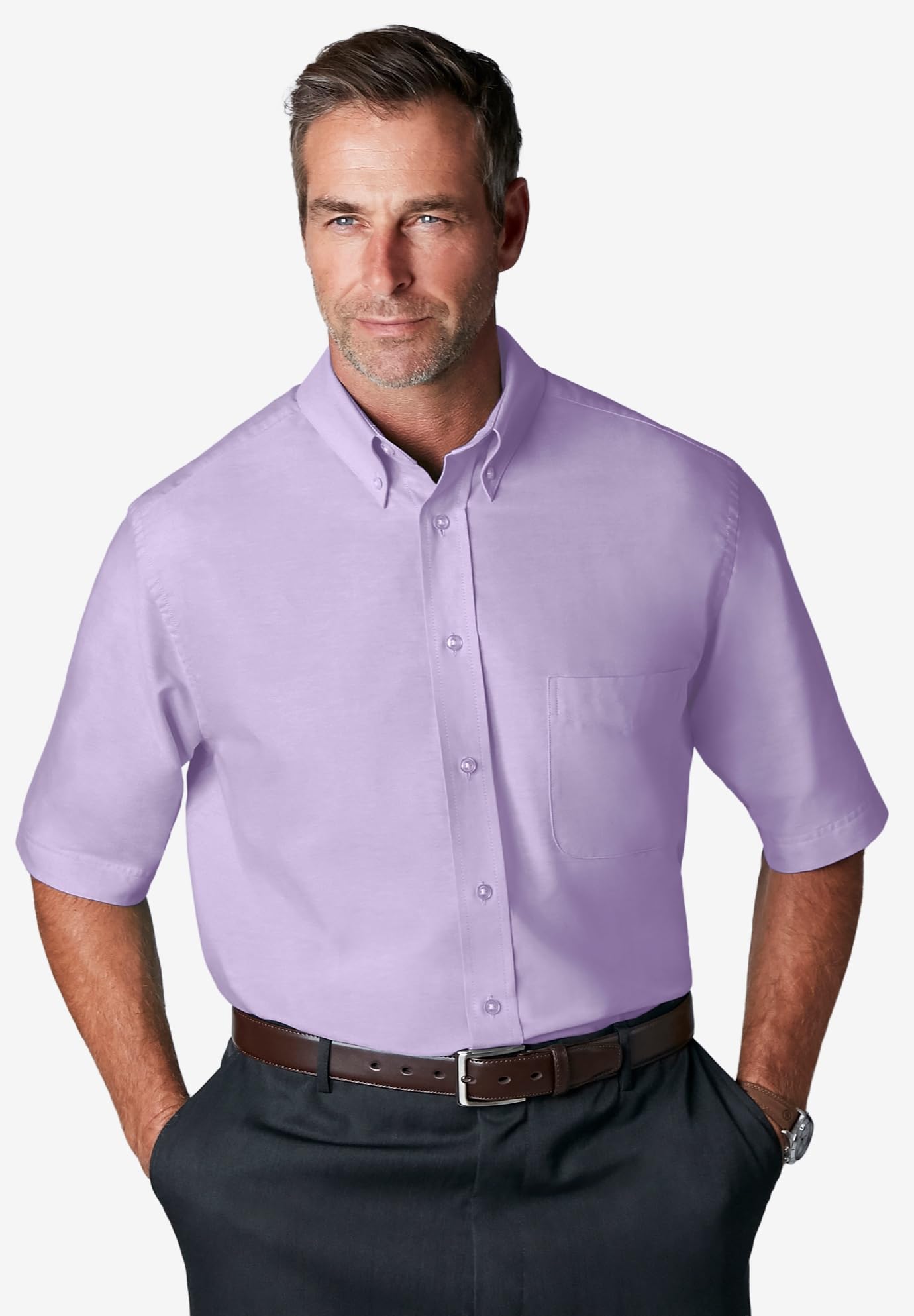 KingSize Men's Big & Tall Wrinkle-Free Short Sleeve Oxford Dress Shirt - Premium Formal & Business Casual Wear for Office, Weddings & Special Occasions