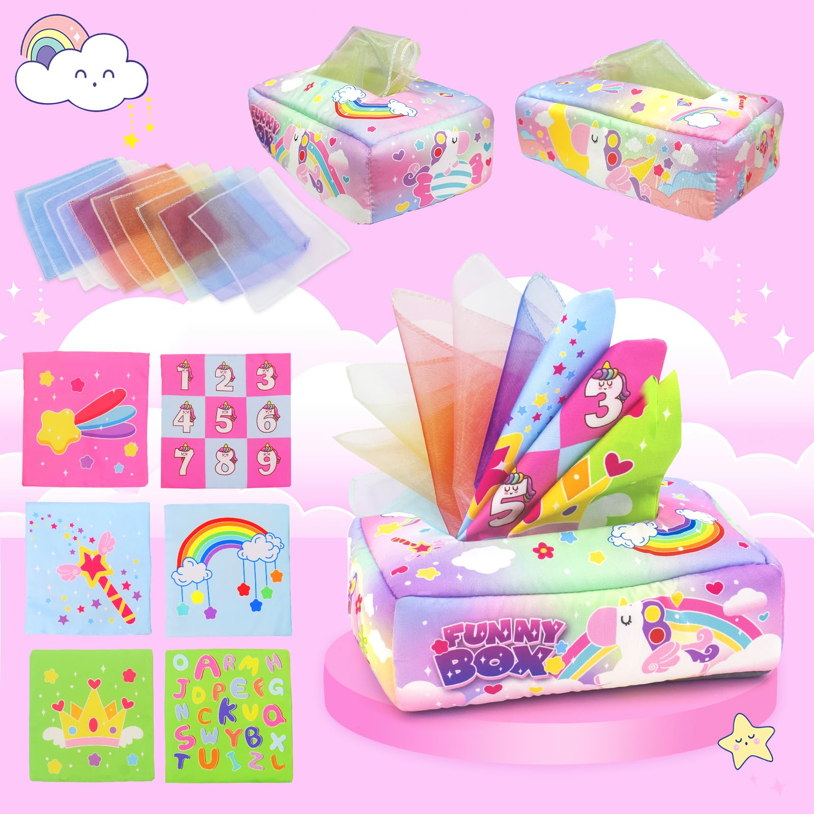 Baby Tissue Box Toy - Soft Crinkle Sensory Learning Toy for 12 Month Old Boys & Girls | Educational Infant Toddler Toys 1 Year+ | Perfect for Playtime, Early Development & Sensory Stimulation