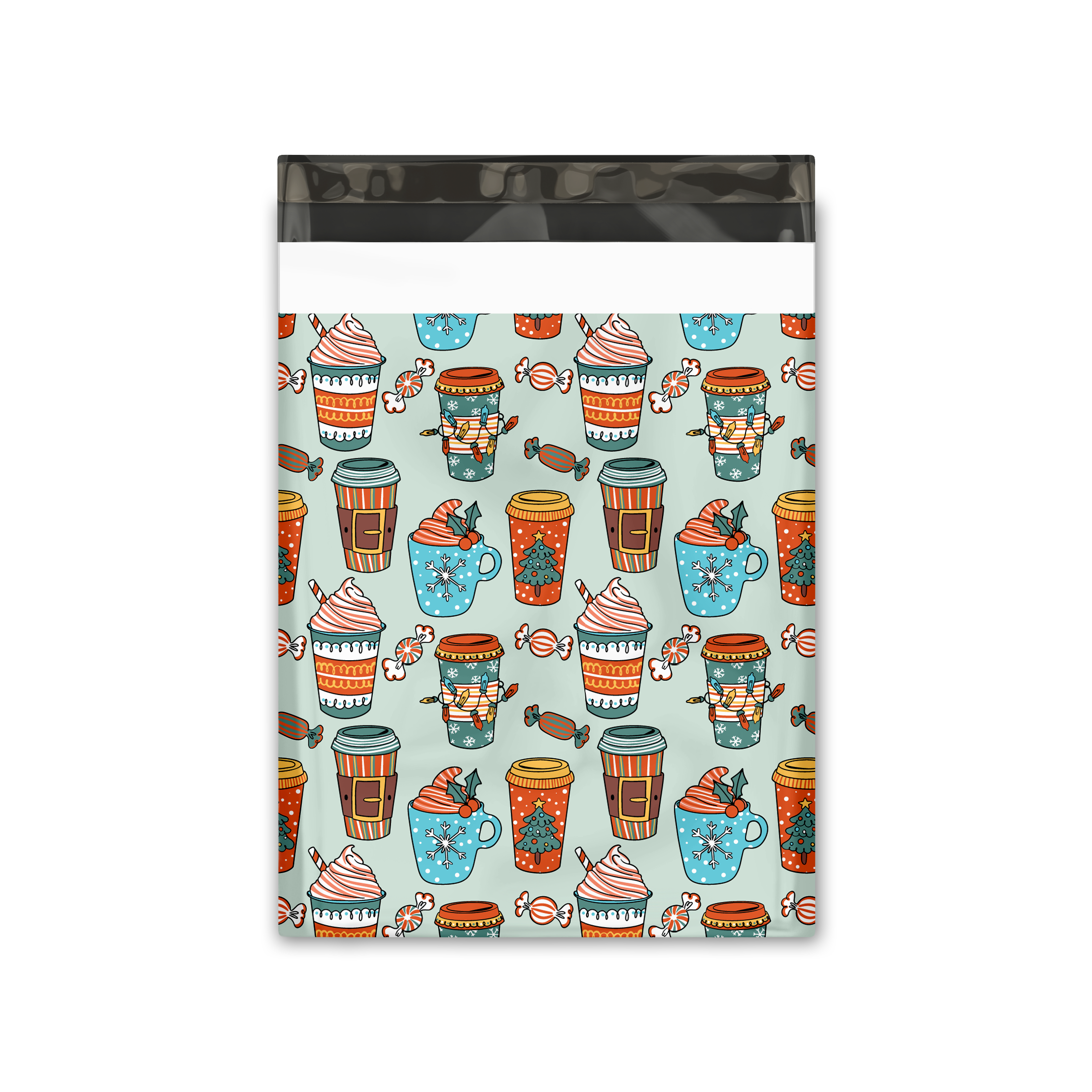 10x13 Christmas Coffee Themed Designer Poly Mailers - Premium Printed Shipping Envelopes for Holiday Gifts, Ecommerce Packaging & Small Business Shipments