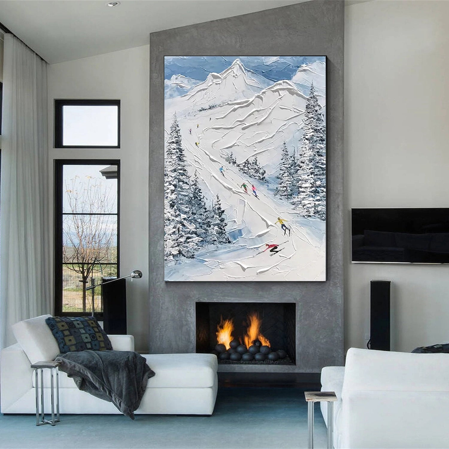 Premium Skiing Sport Art Textured Canvas Painting - Winter Sports Wall Decor for Living Room & Ski Lodge - #SP033