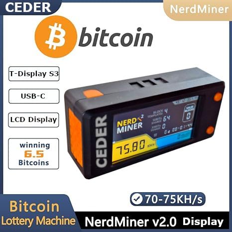 Bitcoin Miner - CEDER Nerdminer V2 Pro 79KH/S Solo BTC Miner with Low Power Consumption, WiFi & USB-C, Pre-Assembled (T-Display) - Perfect for Home Mining, Small-Scale Bitcoin Operations & Crypto Enthusiasts