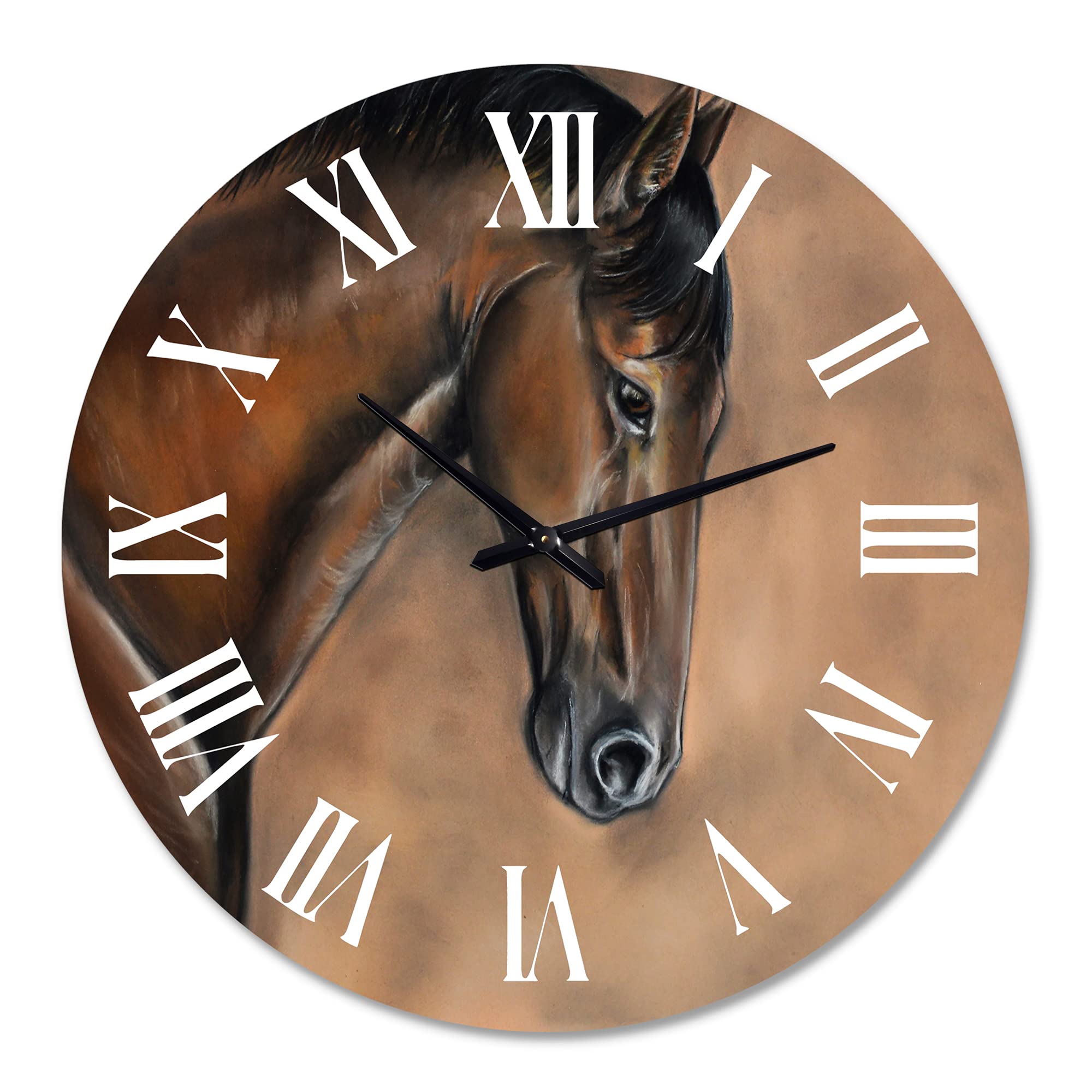 Farmhouse Wall Clock - Large Brown Bay Horse Portrait for Living Room, Kitchen, Bedroom & Office Decor | Rustic Animal-Themed Home Wall Art
