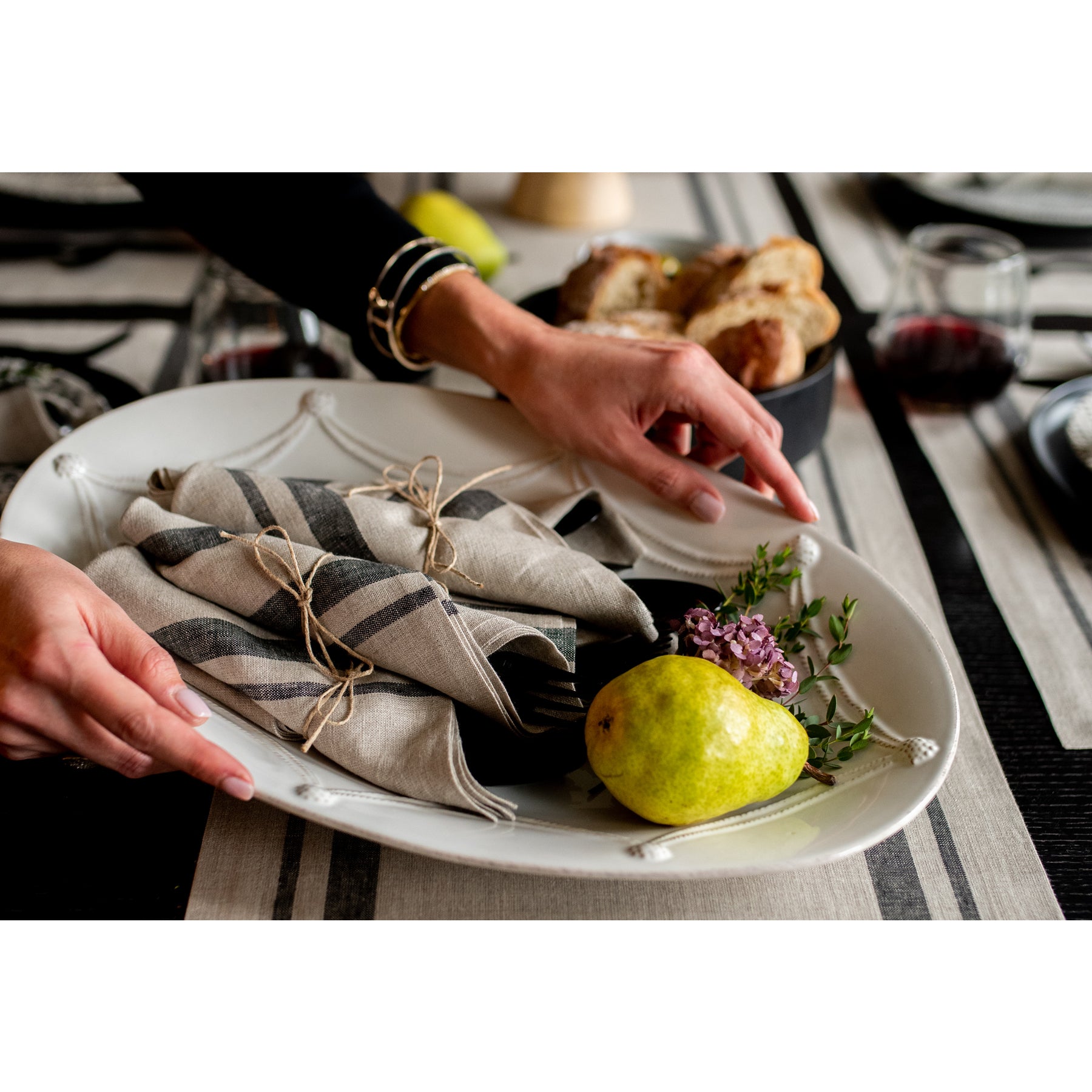 French Striped Cotton Napkins - Premium 12-Pack for Dining, Parties & Home Decor - Elegant Table Setting Accessories