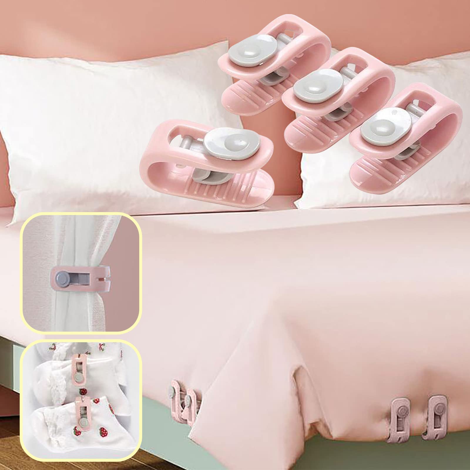 Needle-Free Quilt Retainer Clips - 4PCS Quilt Buckle Fasteners for Bedding, Sheets & Blankets - Secure Fabric Without Pins - Perfect for Storage, Travel & Home Organization