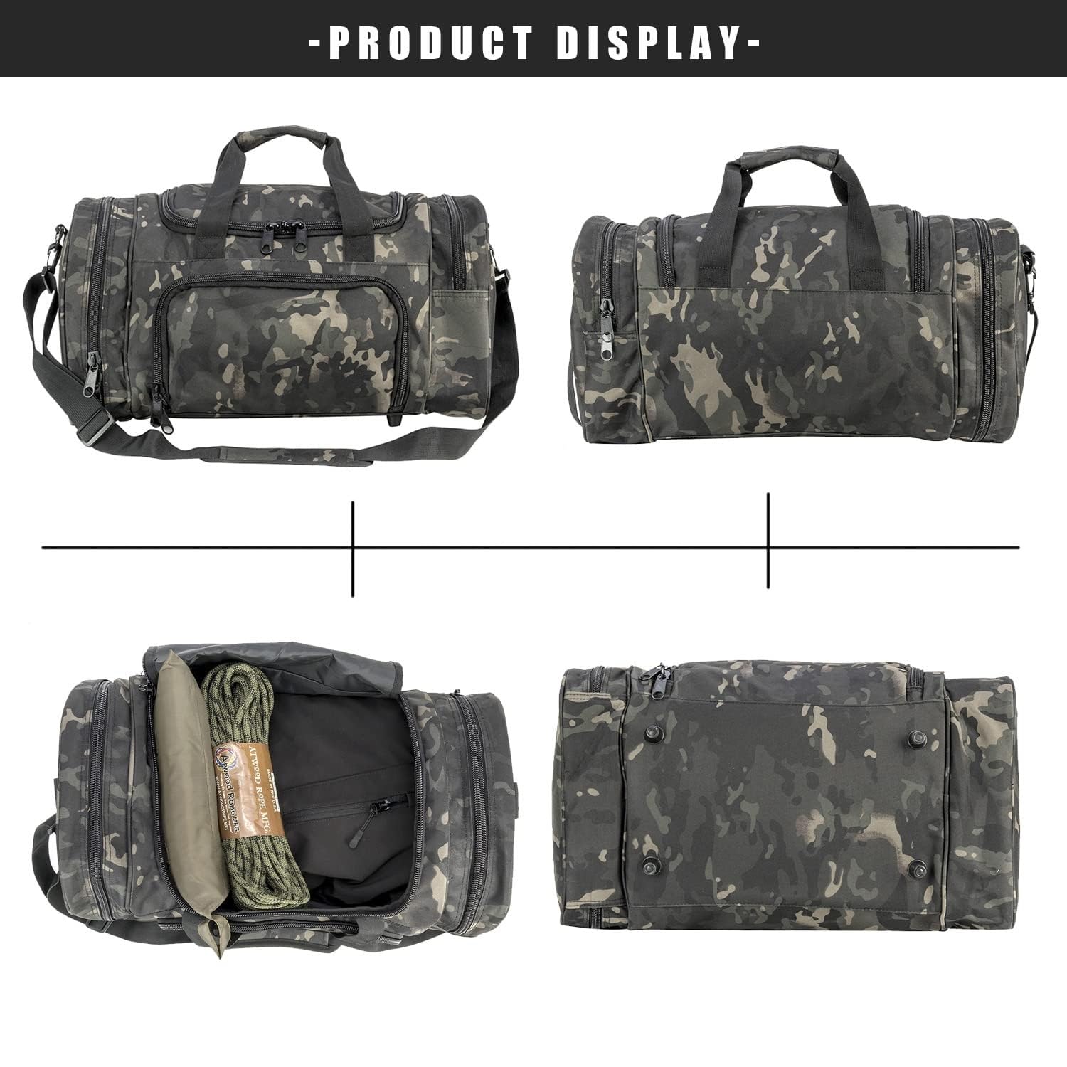 Miramrax Gym Duffle Bag for Men & Women - Large Sports Travel Bag with Shoe Compartment - Water-Resistant Carry On for Workout, Military Tactical, Weekend & Overnight Trips - Perfect for Gym, Travel & Outdoor Activities (Black Camo)