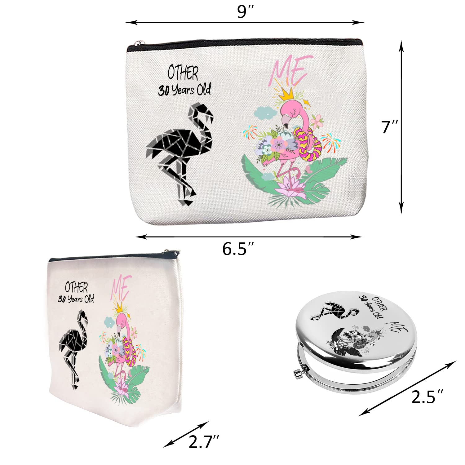 30th Birthday Gifts for Women - Elegant Makeup Bag & Compact Mirror Set - Perfect 30 Year Old Birthday Present - Ideal for Parties, Travel & Daily Use