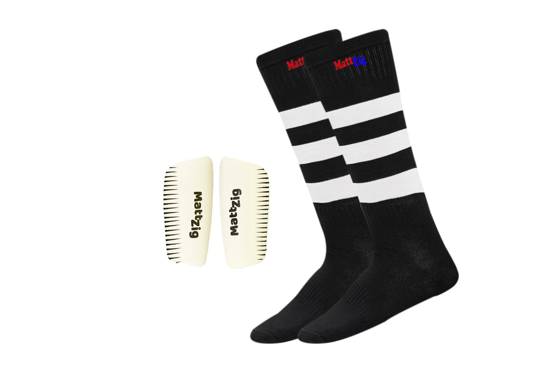 MattZig Indian Pro Football Kit - Black & White Soccer Socks & Shin Guards Set for Men & Youth | Perfect for Training, Matches & Sports Enthusiasts