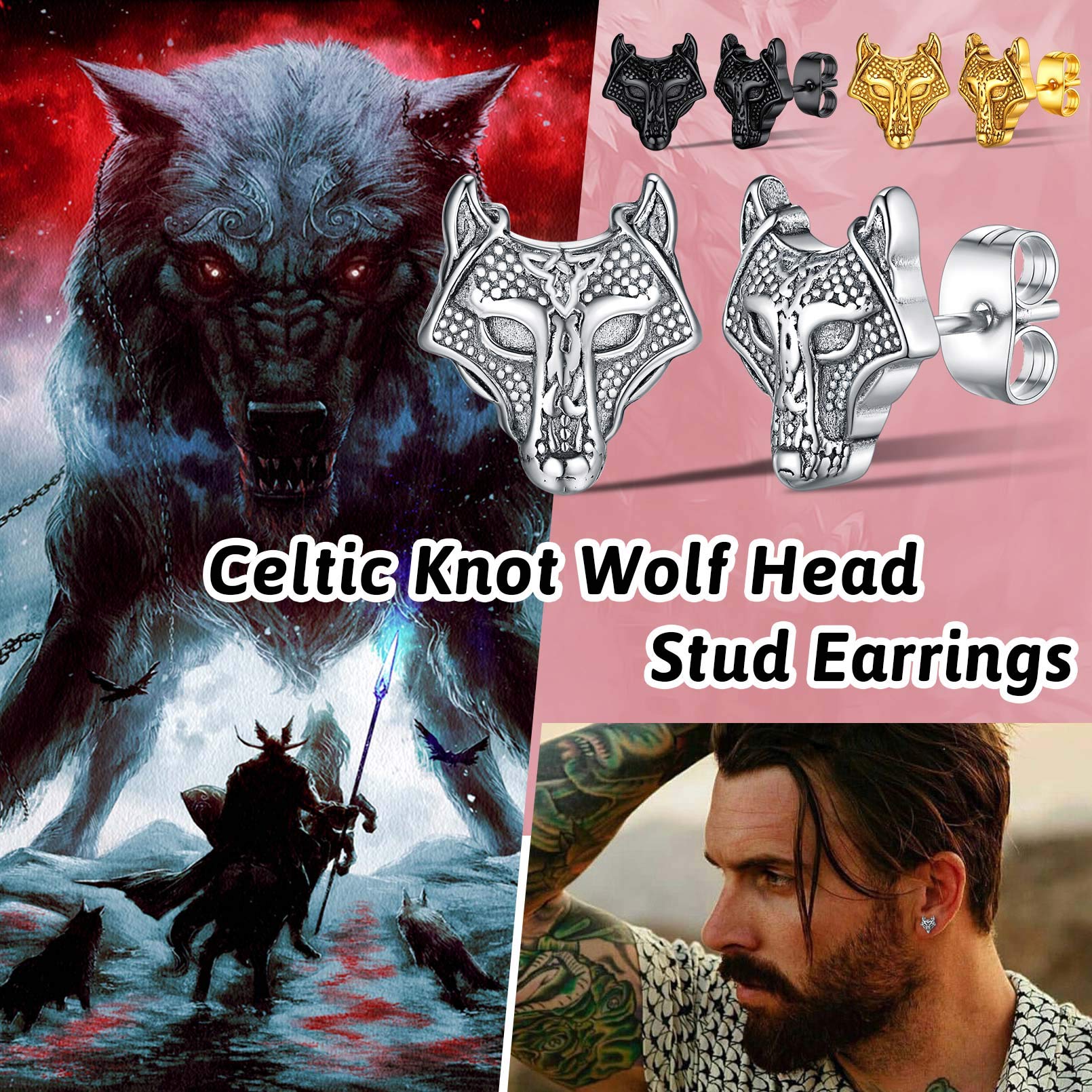 FaithHeart Viking Animal Huggie Hoop Earrings for Men - Gothic Dragon/Snake/Dinosaur/Wolf Stainless Steel Hypoallergenic Lightweight Stud Earrings - Punk Rock Jewelry Gift for Him - Perfect for Concerts, Parties & Gothic Fashion