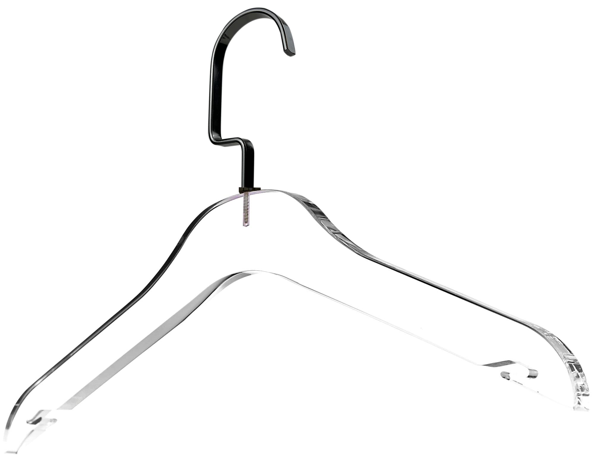 10 Pack Clear Acrylic Clothes Hangers with Chrome Plated Steel Hooks - Heavy Duty Non-Slip Closet Organizer for Suits, Jackets & Sweaters - Stylish Shiny Black Designstyles Hangers for Wardrobe Organization & Clothing Protection