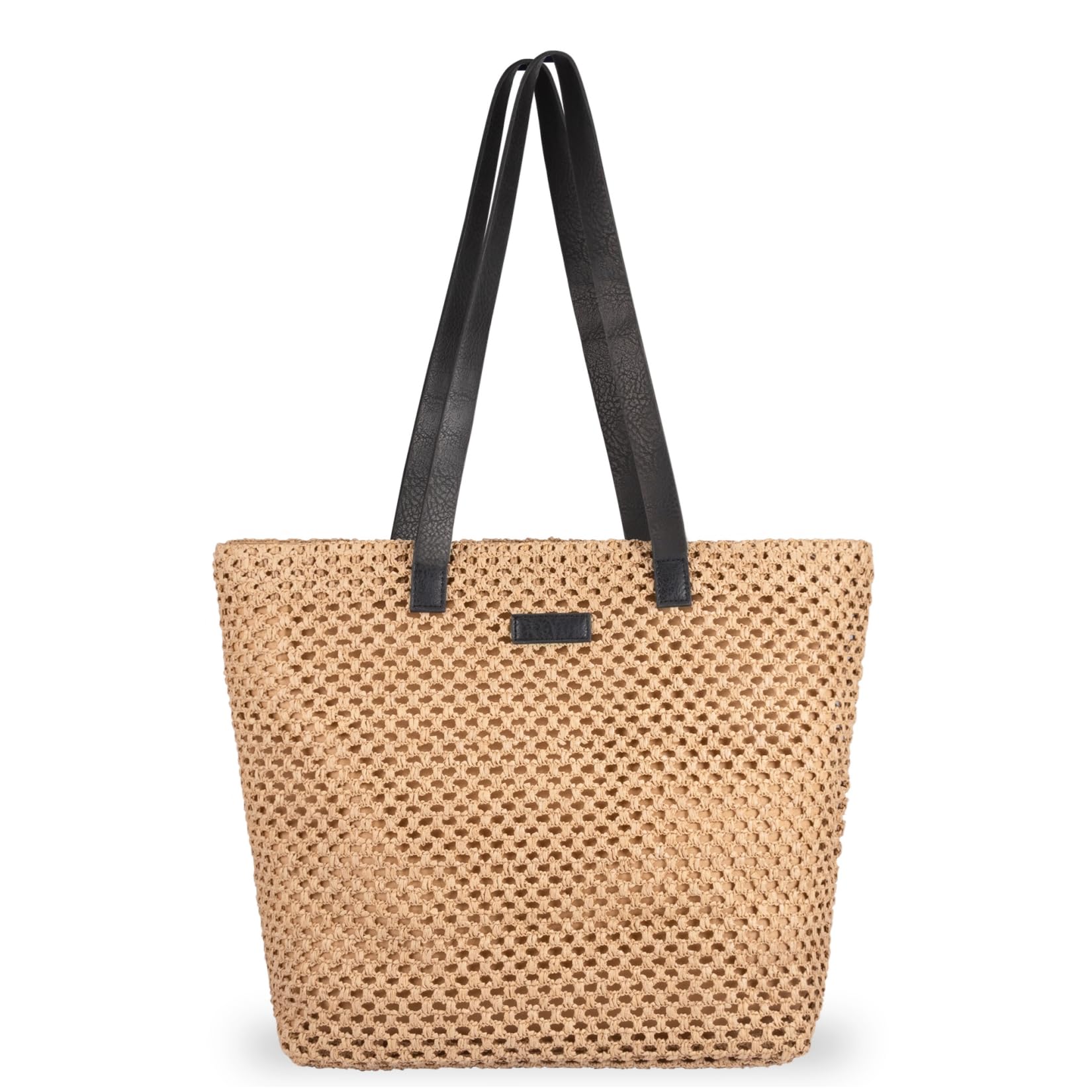 Women's Foldable Straw Beach Bag - Large Woven Tote with Zipper for Pool & Summer Outings
