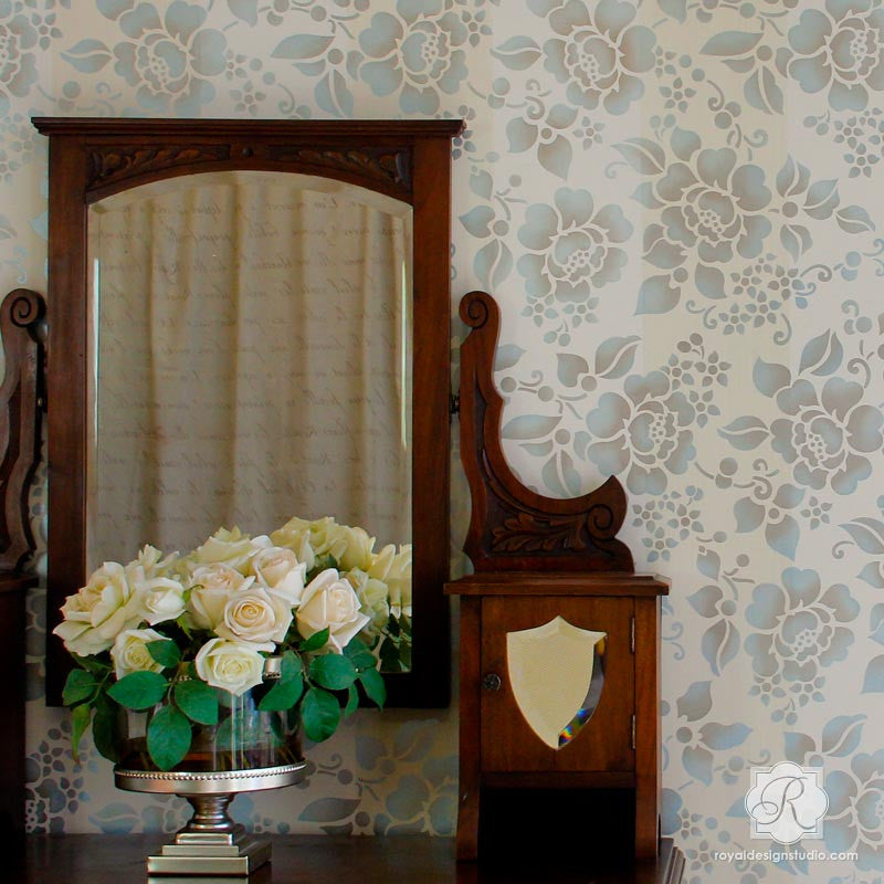 Spring Rose Blossoms Wall Stencil - DIY Home Decor Painting Template for Living Room, Bedroom, Nursery | Reusable Wall Art Design for Creative Interior Projects