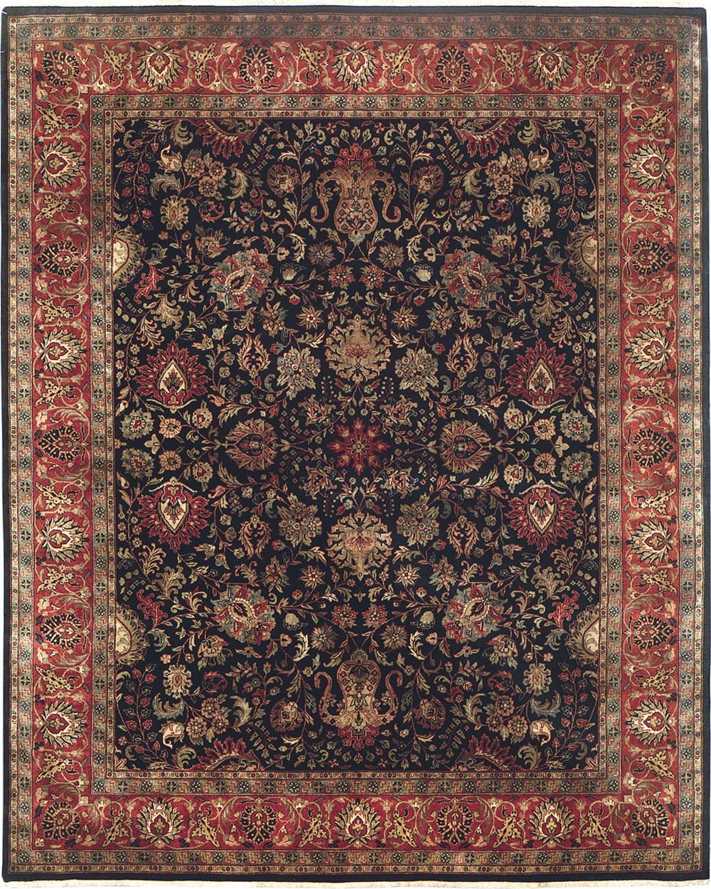 Premium Handmade Taj Kashan Rug in Navy Blue – Authentic Persian Wool Carpet for Living Room, Bedroom & Office Decor