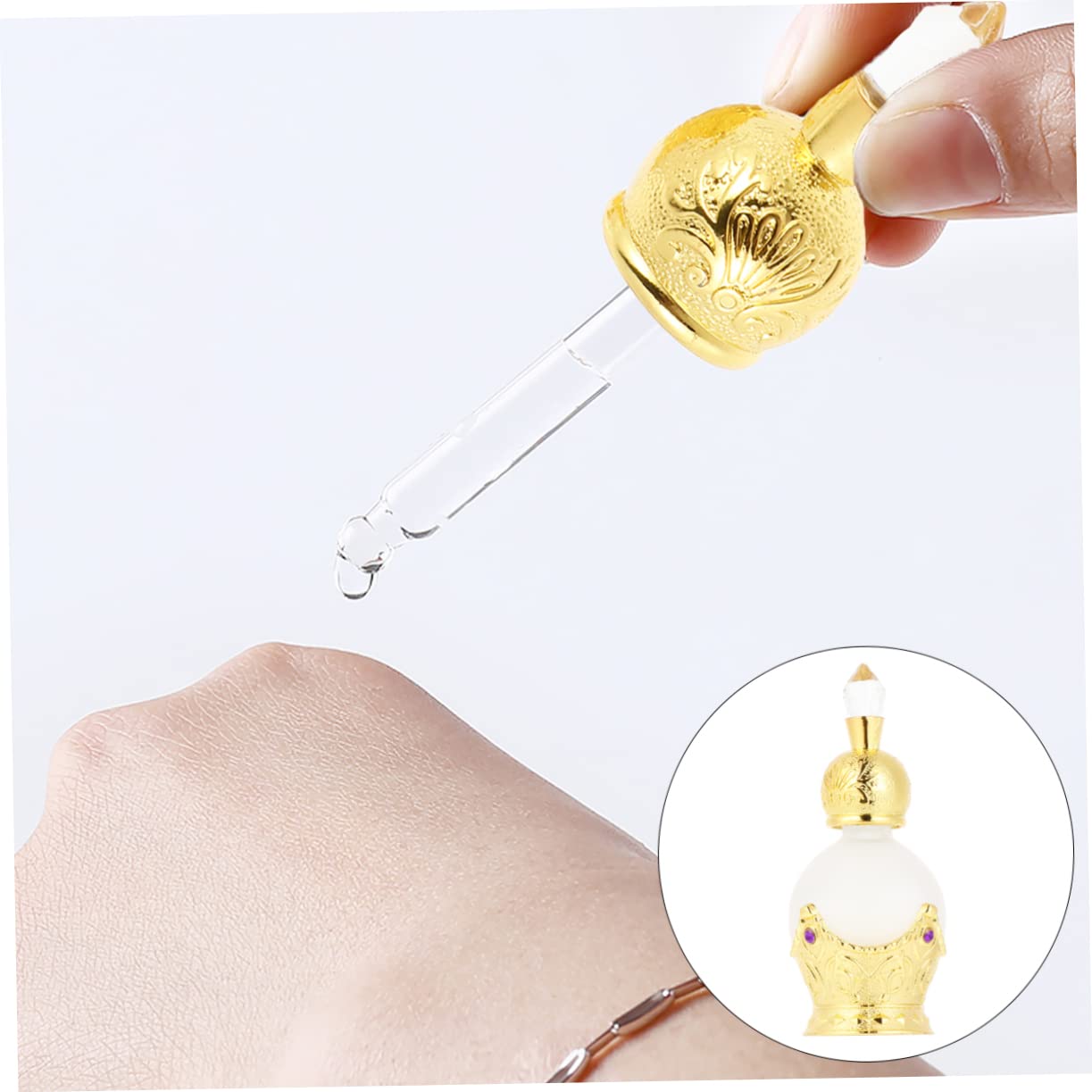 HOMSFOU 2-Pack Refillable Glass Perfume Bottles with Gold Trim & Rhinestones - Essential Oil Dropper Bottles for Fragrance, Spices & Travel - Perfect for DIY Perfume Making, Aromatherapy & Gift Giving