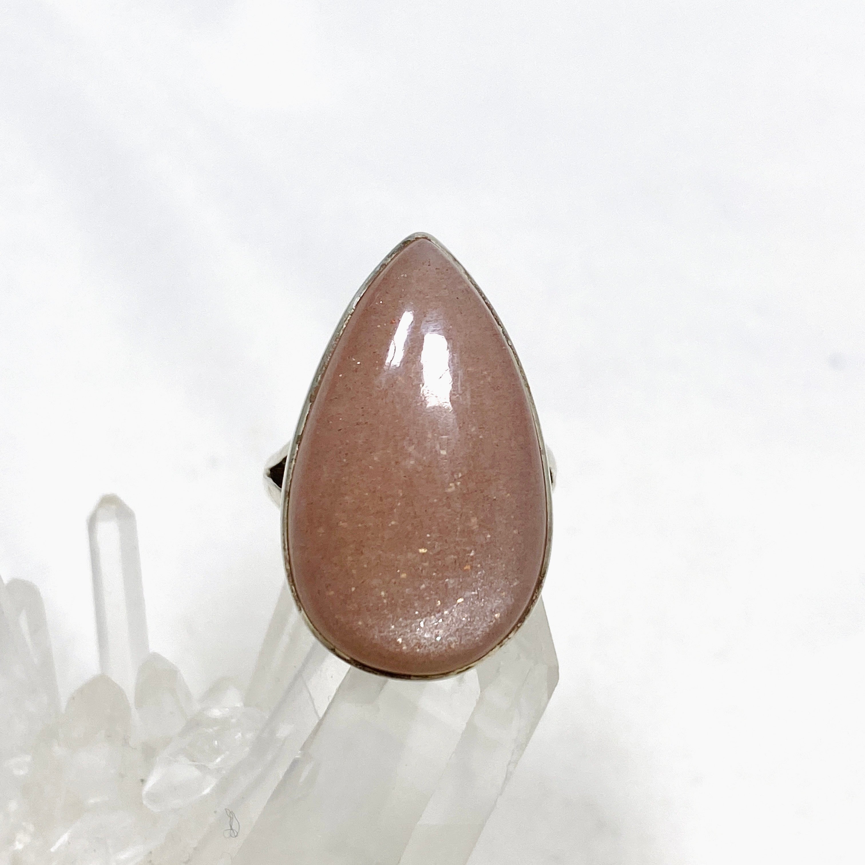 Peach Moonstone Teardrop Ring - Size 7 Silver Jewelry KRGJ2172 | Elegant Dainty Ring for Women, Perfect for Weddings, Parties & Everyday Wear