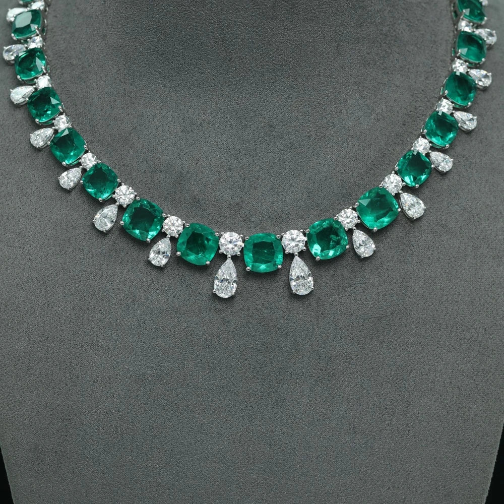 Vintage 925 Sterling Silver 17MM Emerald High Carbon Diamond Pendant Necklace - Fine Jewelry for Women, Anniversary & Birthday Gifts, Perfect for Weddings, Parties & Special Occasions