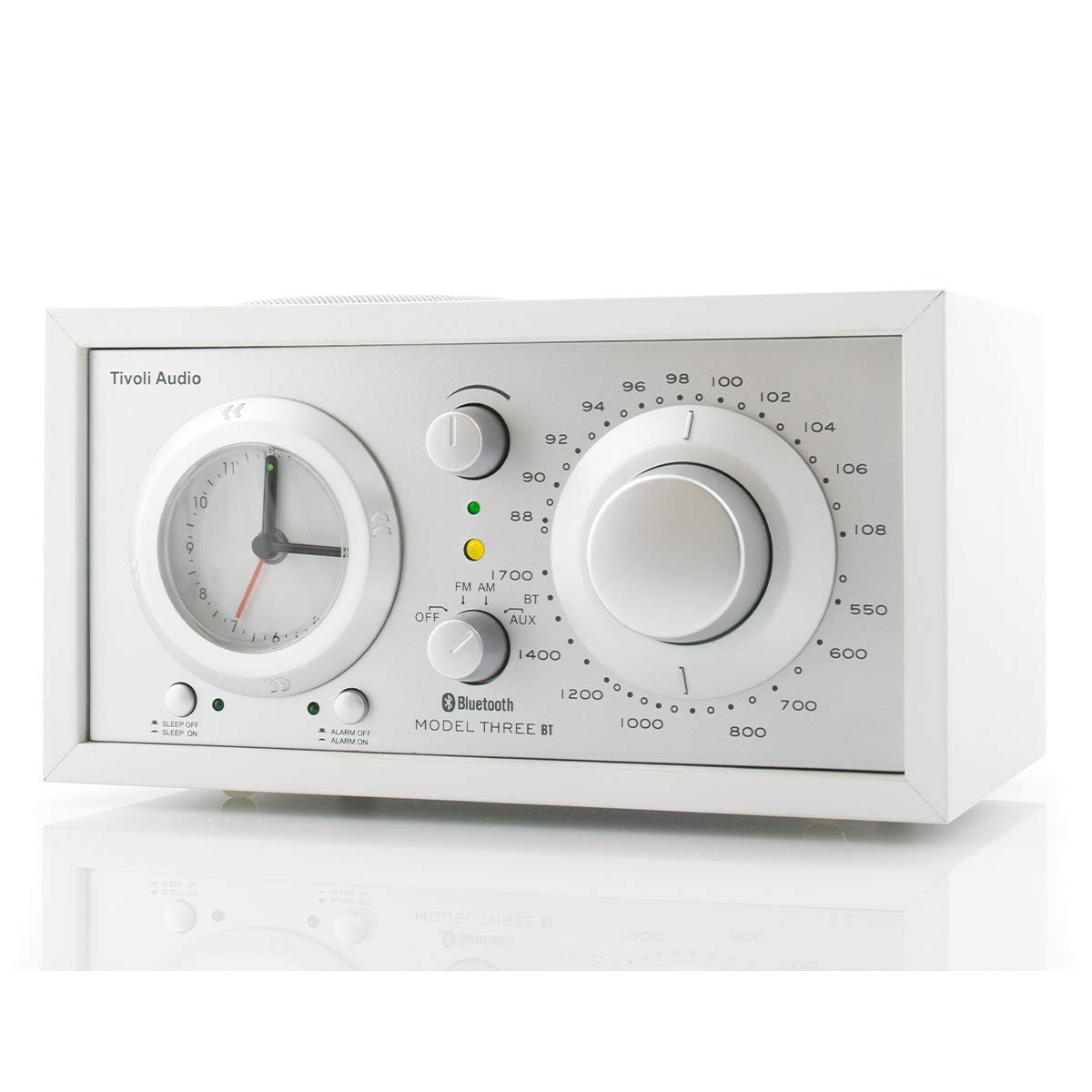 Tivoli Audio Model Three Bluetooth Clock Radio with USB Charging - Premium Sound Quality, White/Silver - Perfect for Bedroom, Office & Home Decor