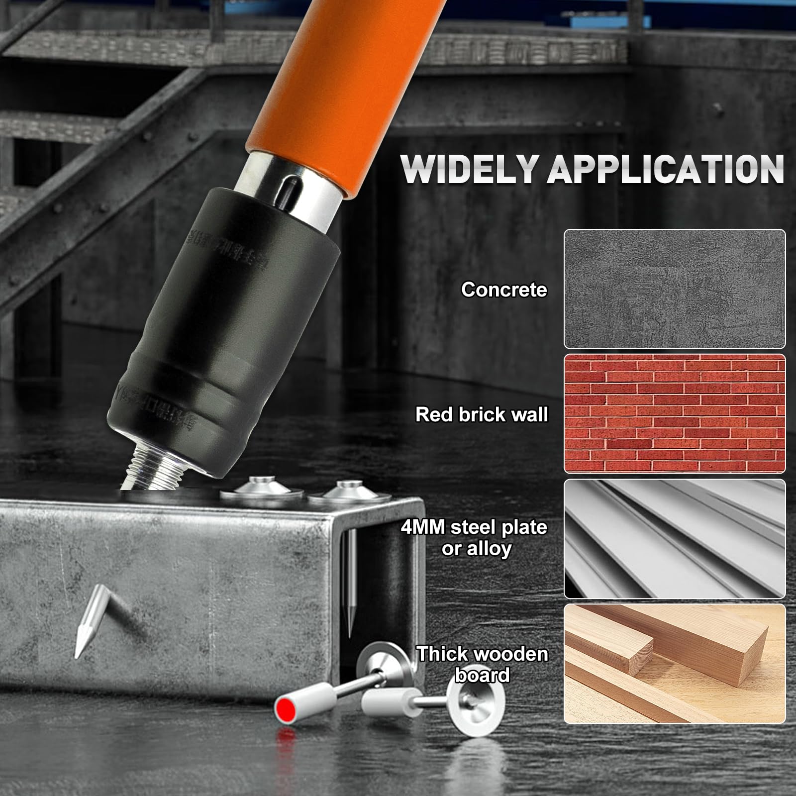 Concrete Nail Gun Kit with 50 Pcs Nails - Manual Wall Fastening Tool, 4 Gears Power Adjustable Steel Nail Shooter for Cement Walls, Wire Hider & Fixture Installation | Perfect for DIY Home Improvement, Construction Projects & Professional Contractors