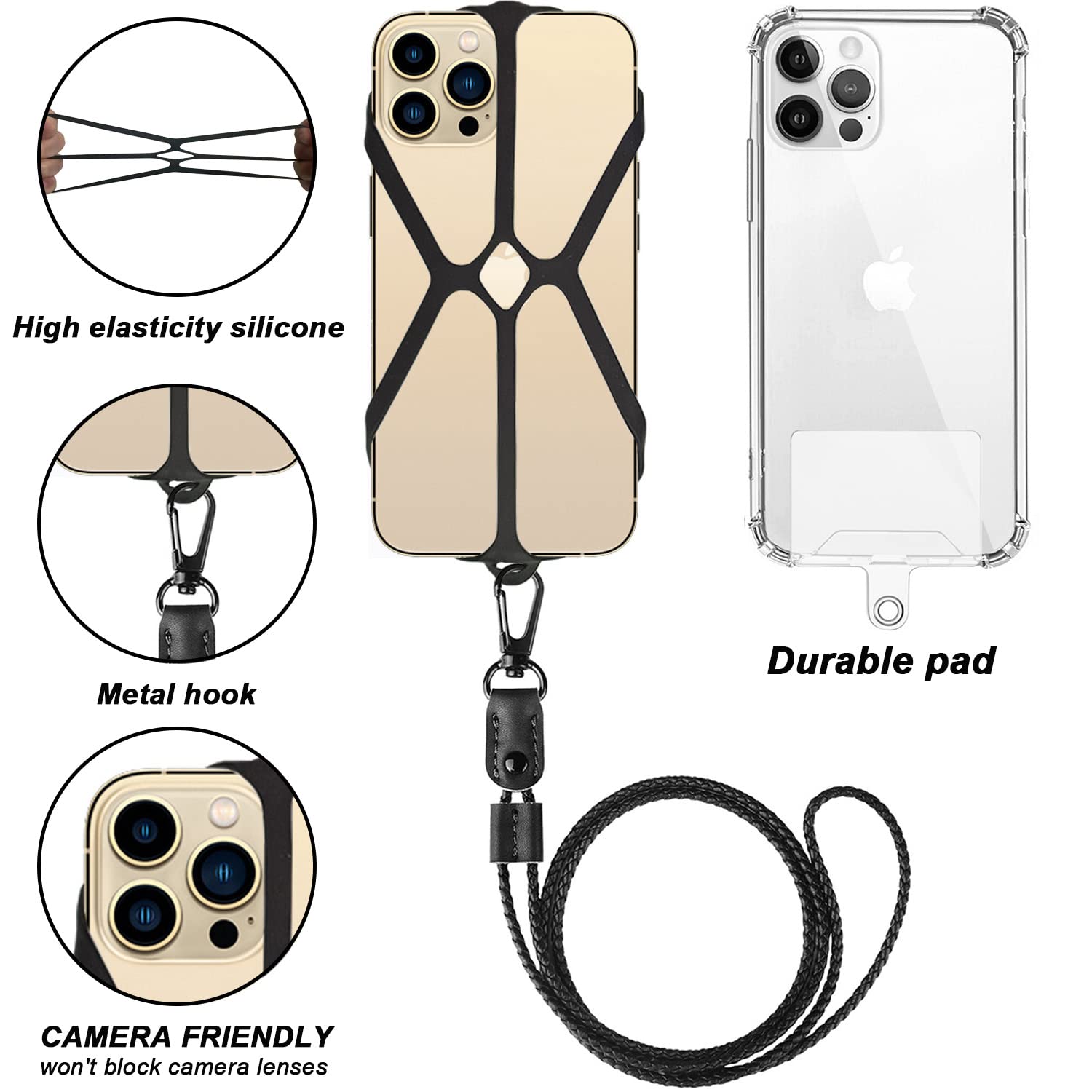 Premium Cell Phone Lanyard with Silicone Holder - Adjustable Neck Strap for iPhone & Smartphones - Secure Hands-Free Convenience for Work, Travel & Outdoor Activities (Black)