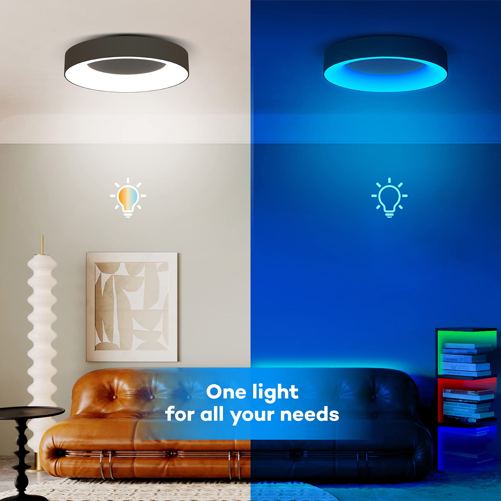 11 Inch 24W RGB LED Flush Mount Ceiling Light with Remote Control - 3000K-6500K Adjustable Color Temperature - Modern Black Ceiling Fixture for Bedroom, Kids Room, Living Room & Kitchen Lighting