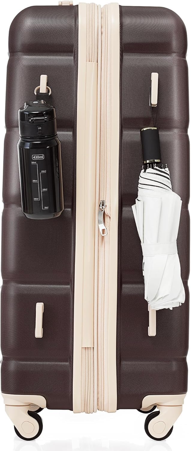 Merax 3-Piece Expandable Hardside Luggage Set with Spinner Wheels & TSA Lock (20/24/28 Inch) - Brown & Khaki Suitcase for Travel, Business Trips & Family Vacations