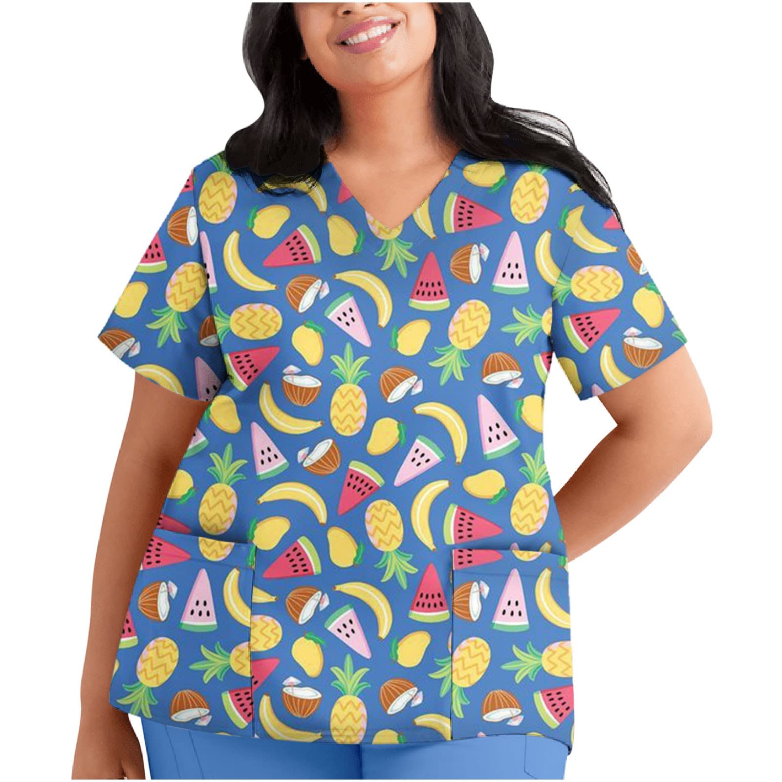 Women's Summer V-Neck Printed T-Shirts - Loose Fit Short Sleeve Workwear Tops for Office & Casual Wear | Breathable Comfort for Work, Outings & Everyday Style