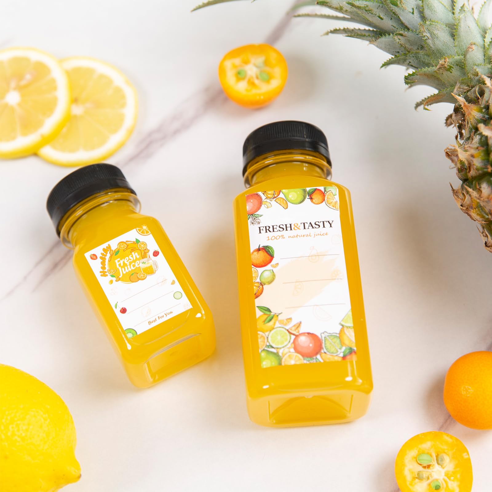 TOMNK 105-Pack 4oz Reusable Juice Bottles with Lids - Small Beverage Containers for Juicing, Milk, Smoothies & Drinks - Includes Labels, Funnel & Brush - Perfect for Meal Prep, Baby Food & Travel Snacks