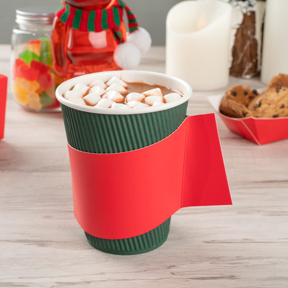 Restpresso Hot Coffee Sleeves with Handle - 1000 Disposable Cup Sleeves for 12, 16 & 20 oz Cups | Red Paper Cup Jackets for Coffee Shops, Cafes & Takeout (Cups Sold Separately) - Perfect for Baristas, Coffee Shops & Office Break Rooms