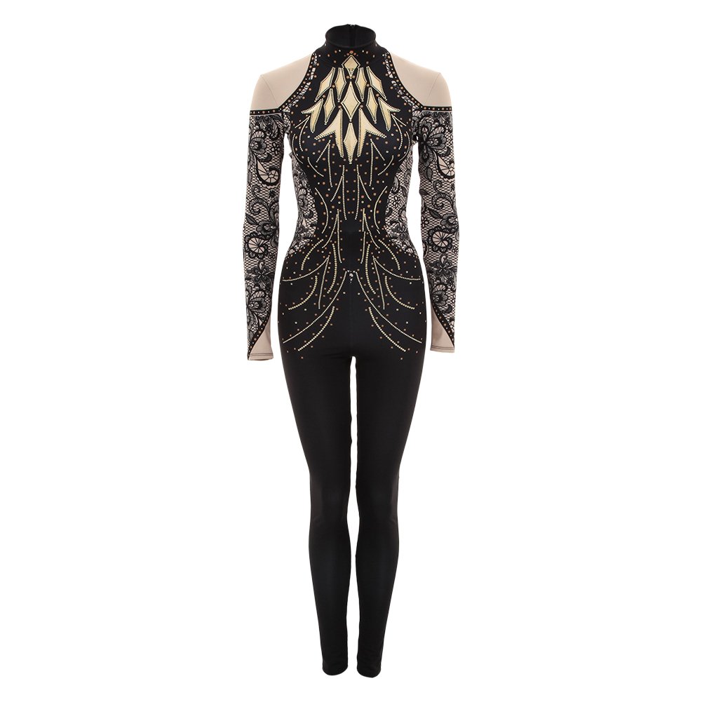 Women's Gold Sequin Full Body Unitard - Stretchy Dance Costume for Ballet, Jazz, Gymnastics & Performance Wear