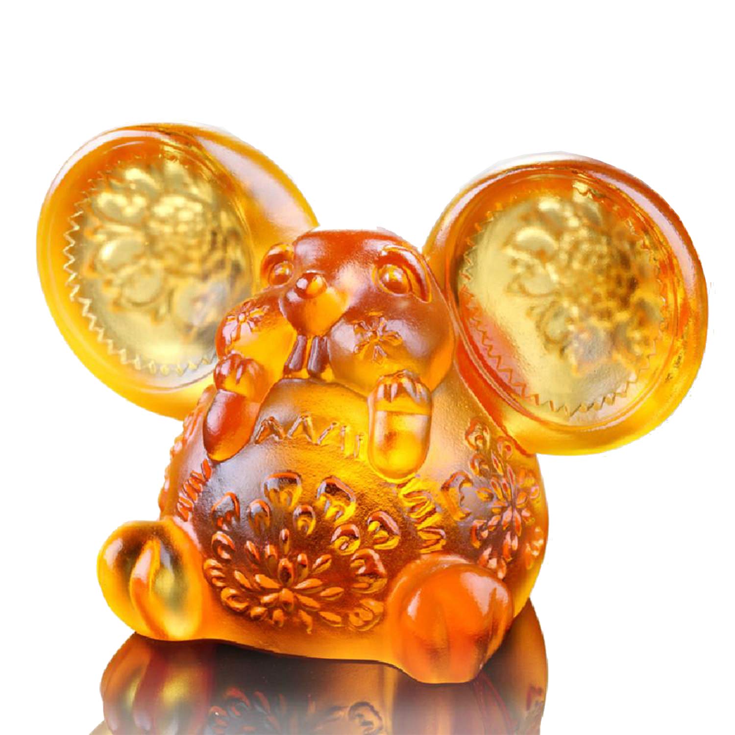 LIULI Crystal Art - Chinese Zodiac Rat Figurine, Light Amber Miniature Crystal Mouse Sculpture for Home Decor, Office Desk Display, Feng Shui Gift, and Year of the Rat Collection