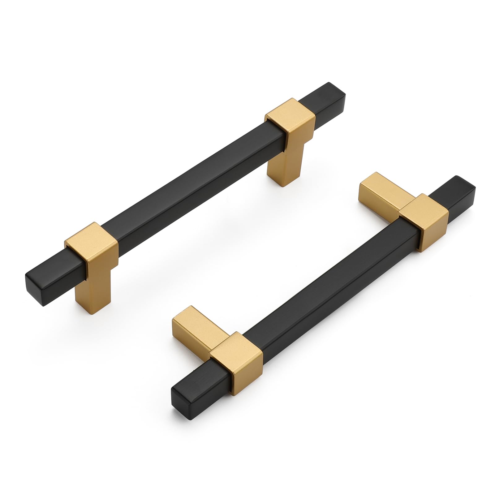 5 Pack Black and Gold Cabinet Handles - 3-3/4 Inch Brass Dresser Drawer Pulls for Kitchen, Bathroom & Furniture Hardware - Modern Cabinet Knobs for Home Renovation & DIY Projects
