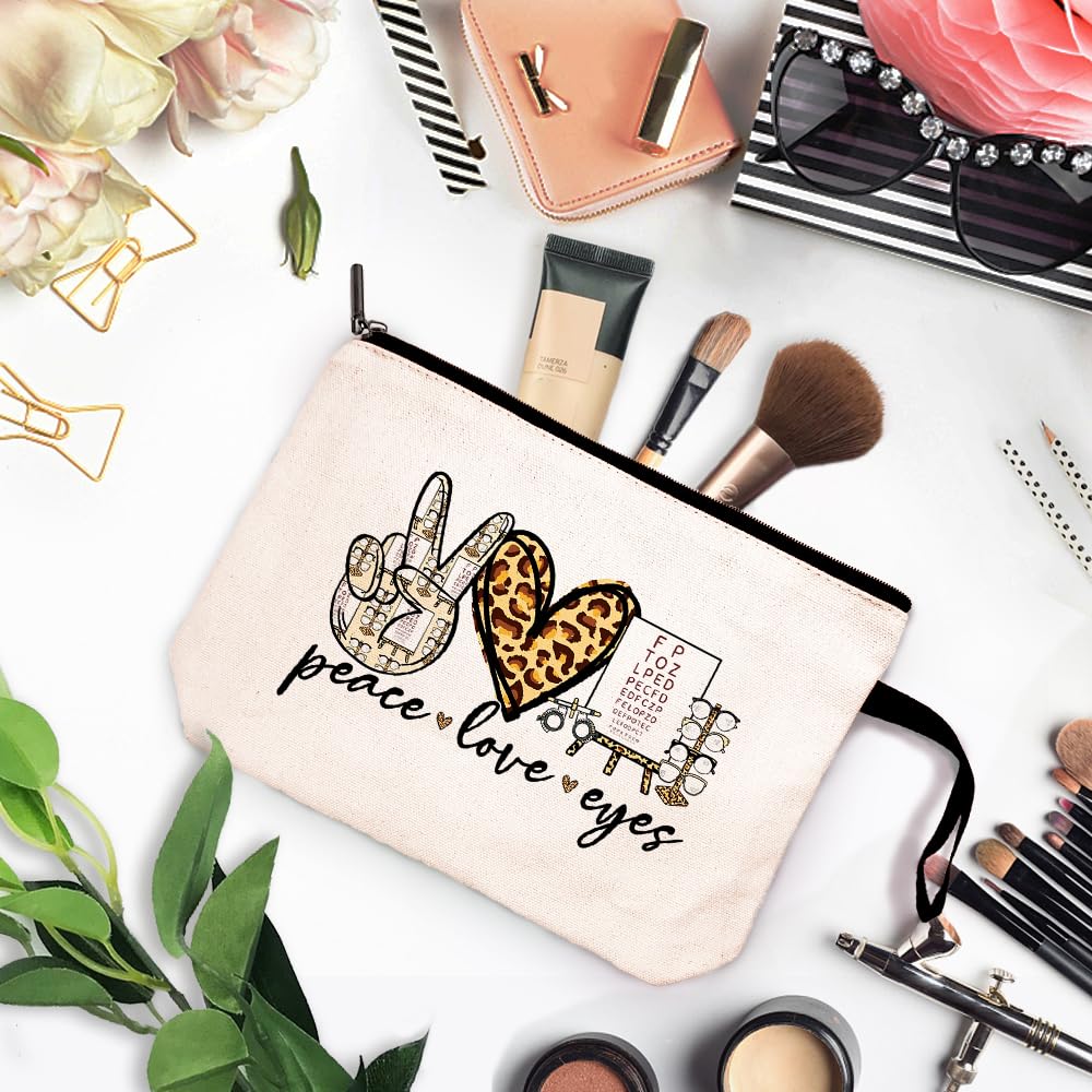 ZHANTUONE Peace Love Eyes Cosmetic Bag - Perfect Eye Doctor & Optometrist Gift for Graduation, Vision Care Professionals & Students - Ideal for Daily Use, Travel & Work Accessories