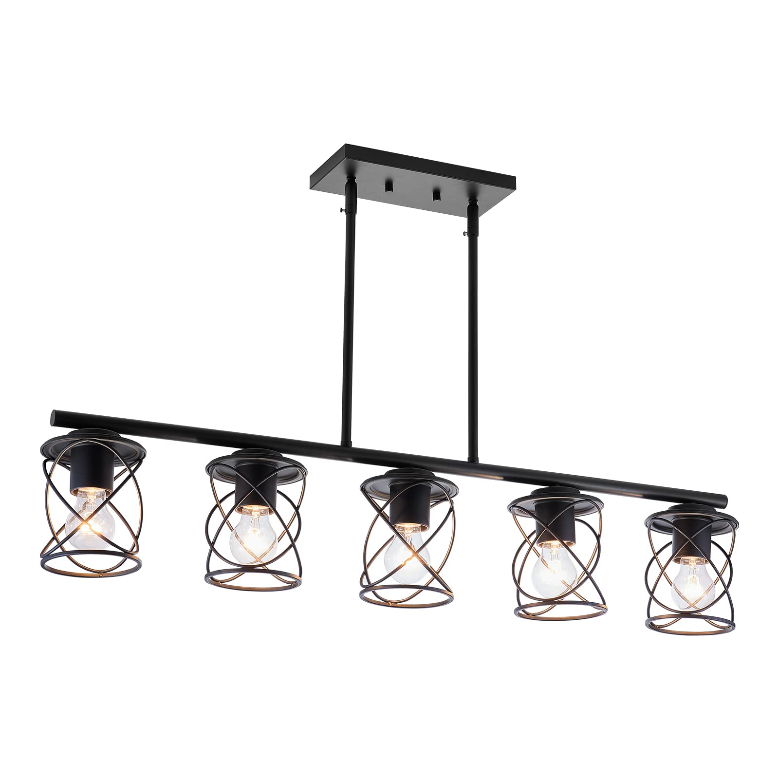 5-Light Farmhouse Linear Pendant Light - Adjustable Black Metal Kitchen Island Lighting Fixture for Dining Room, Living Room & Breakfast Bar | Perfect for Modern Farmhouse, Rustic & Industrial Decor Styles